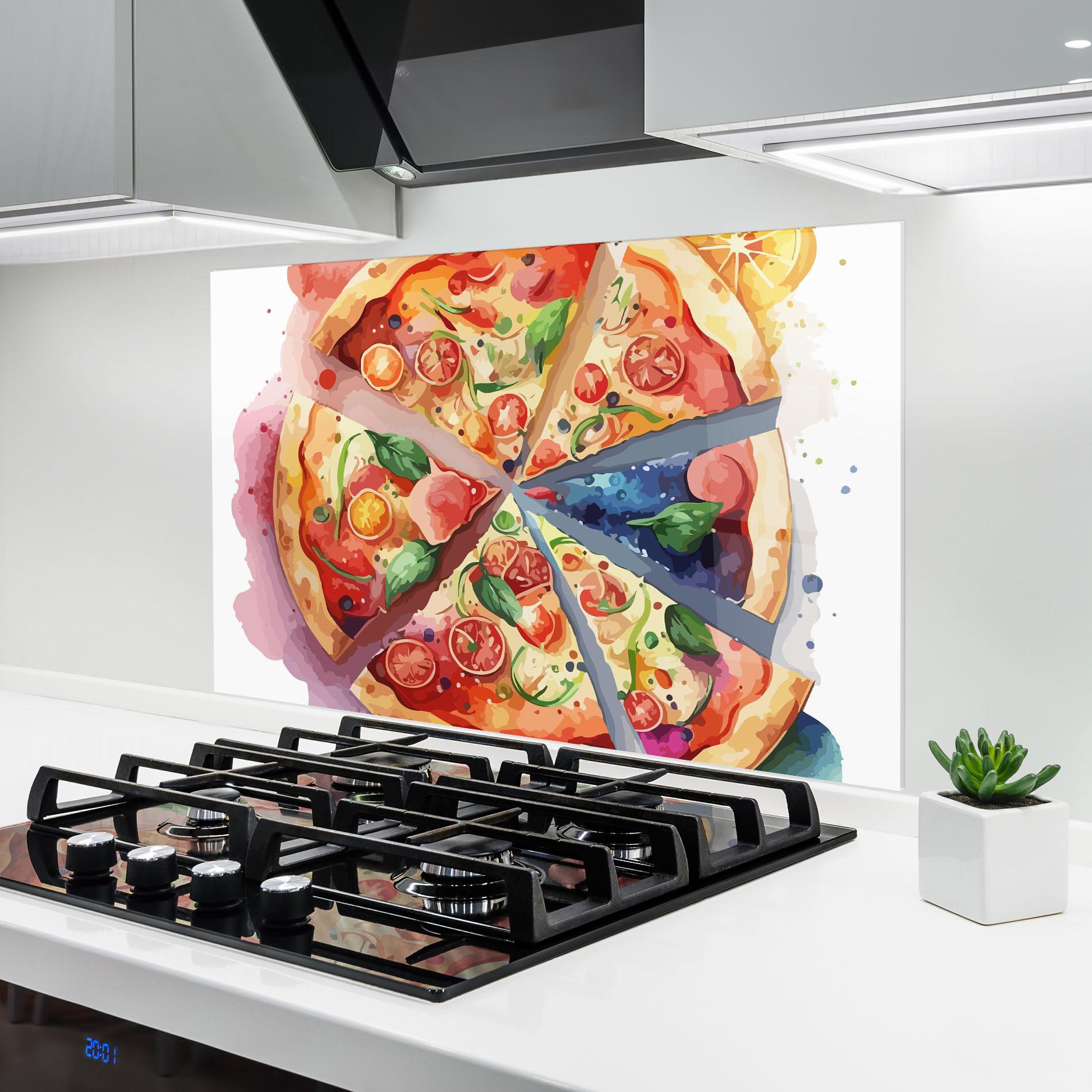 Küchenrückwand Glas Watercolor Pizza mockup 6