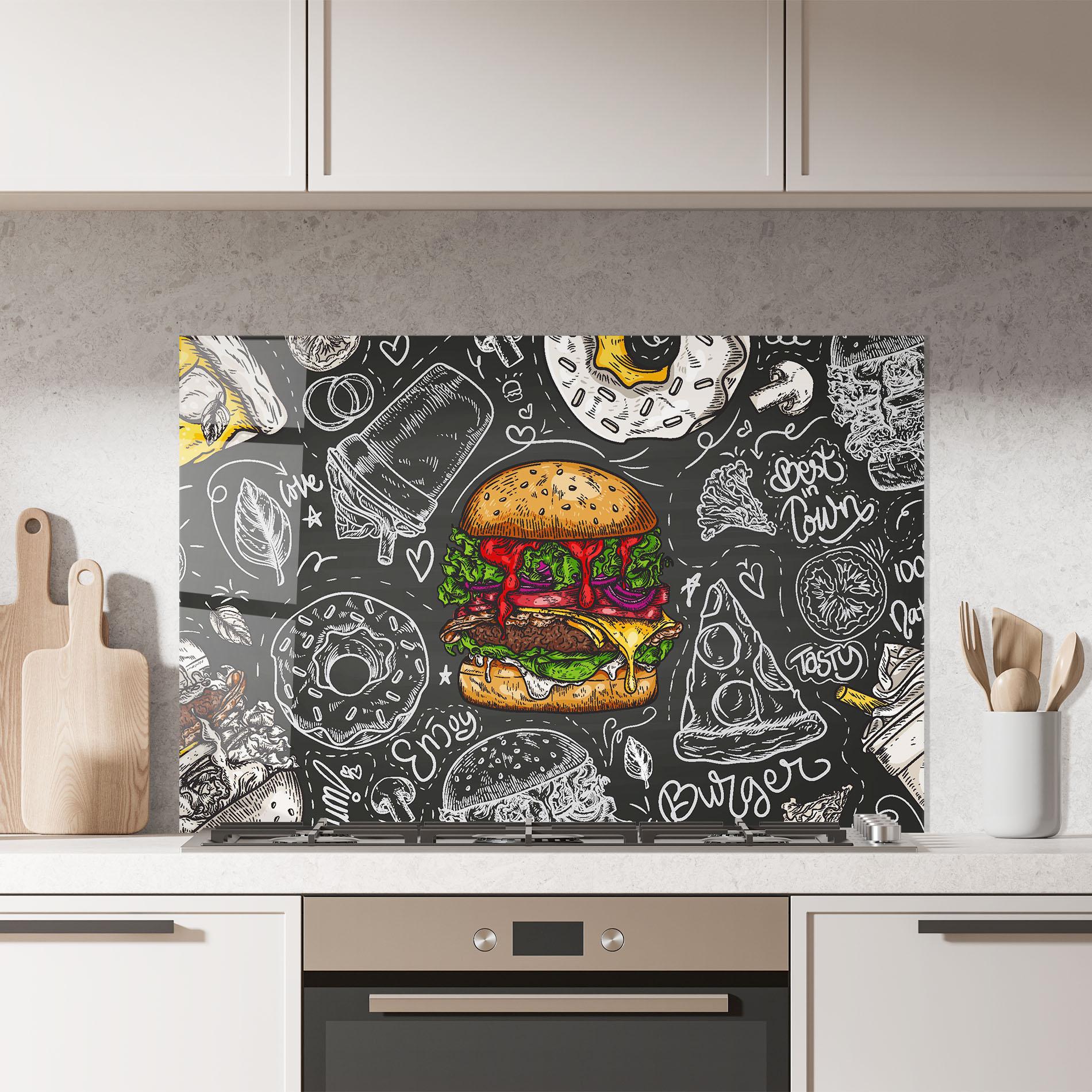 Küchenrückwand Glas Color Mix Burger mockup 7
