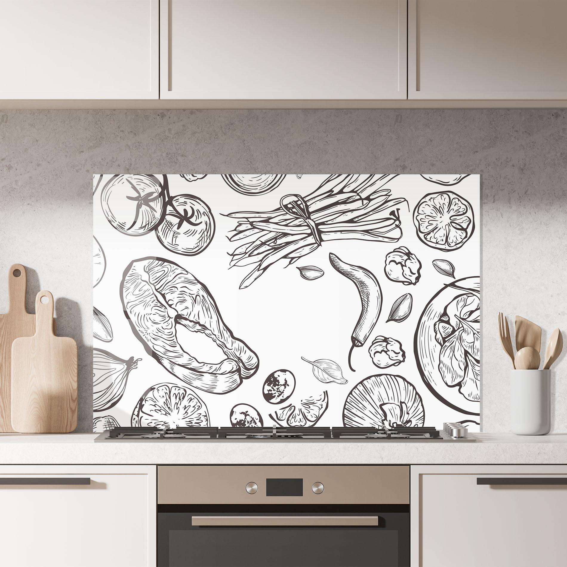 Küchenrückwand Glas Grey Line Food mockup 7