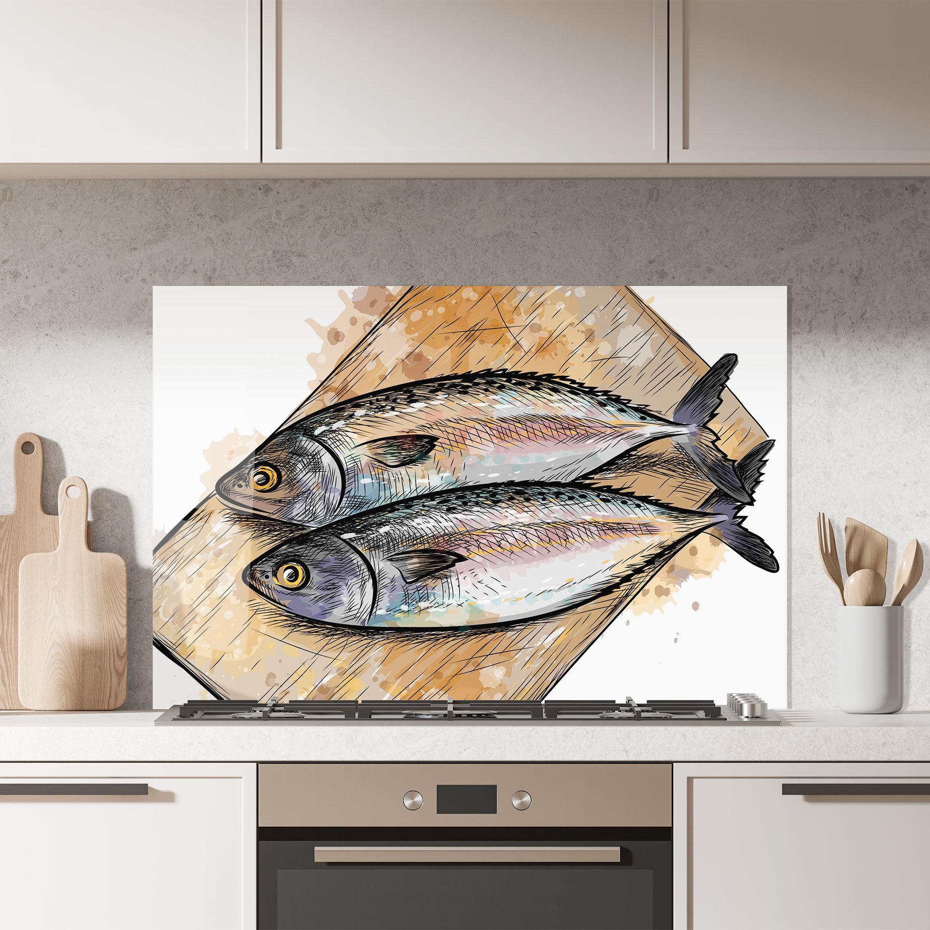 Küchenrückwand Glas Grilled Fish mockup 7