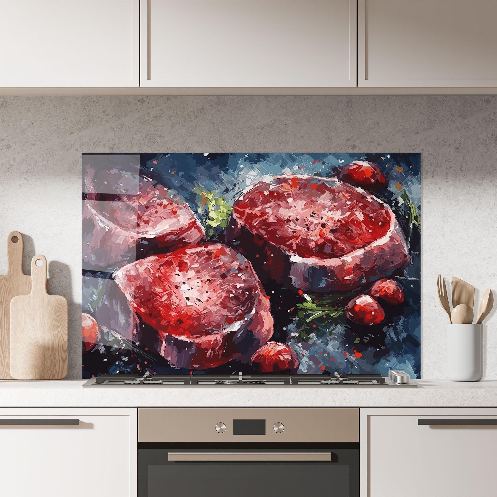 Küchenrückwand Glas Meat Art mockup 7