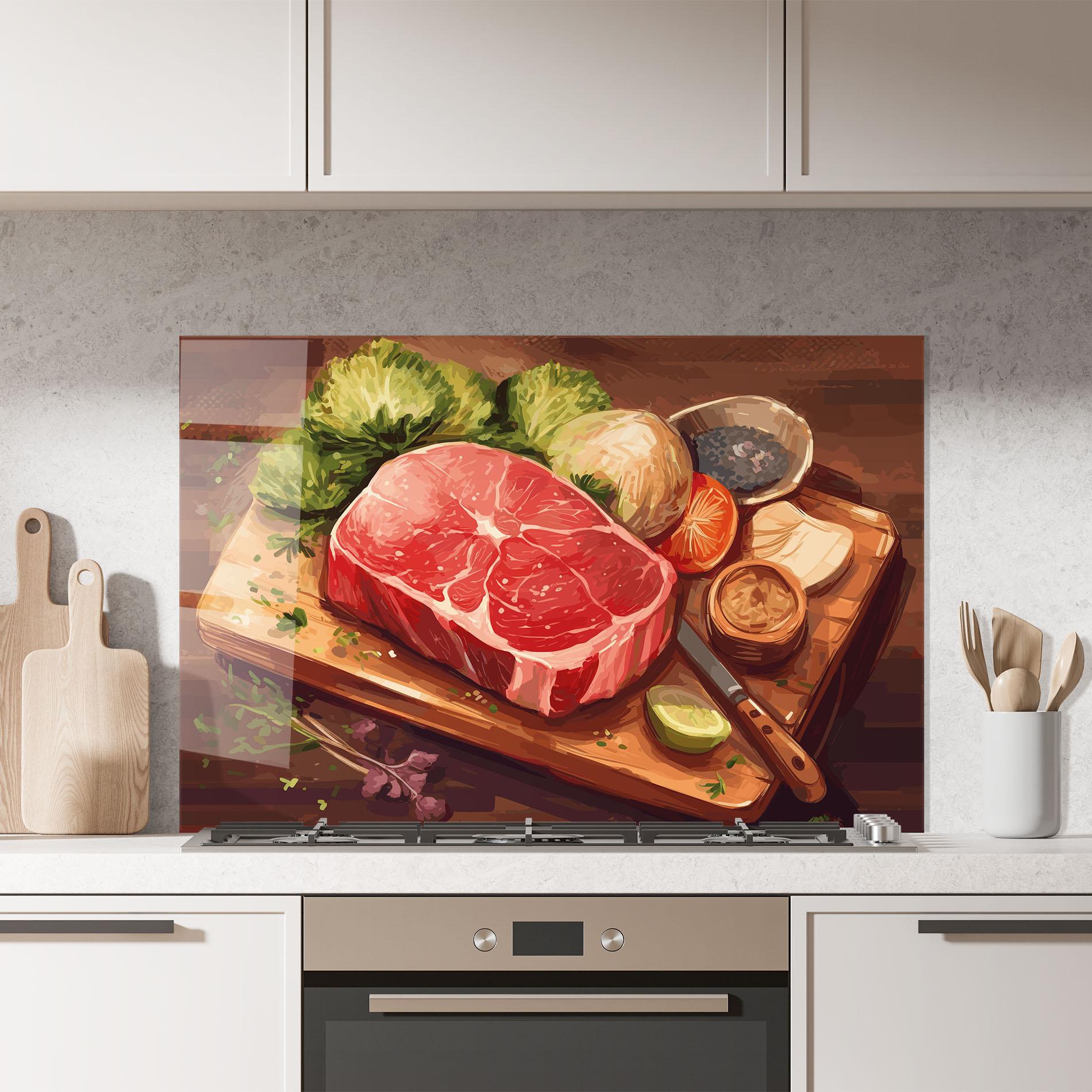 Küchenrückwand Glas Meat Preparing mockup 7