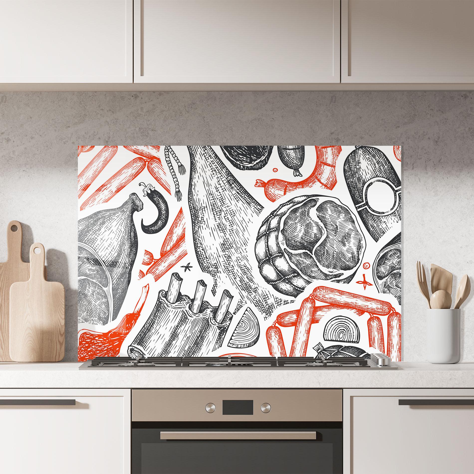 Küchenrückwand Glas Orange Grey Meat mockup 7