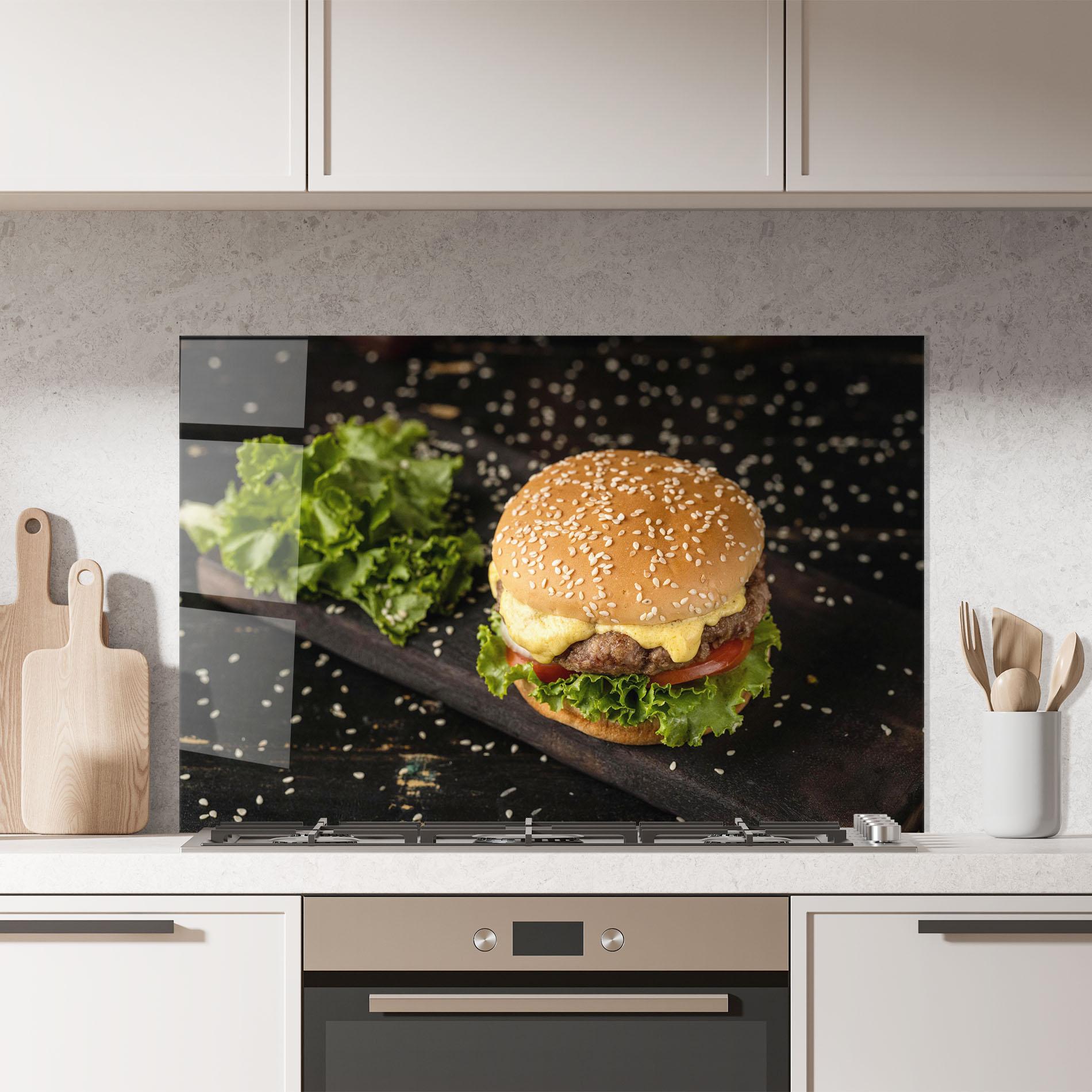 Küchenrückwand Glas Salad Hamburger mockup 7