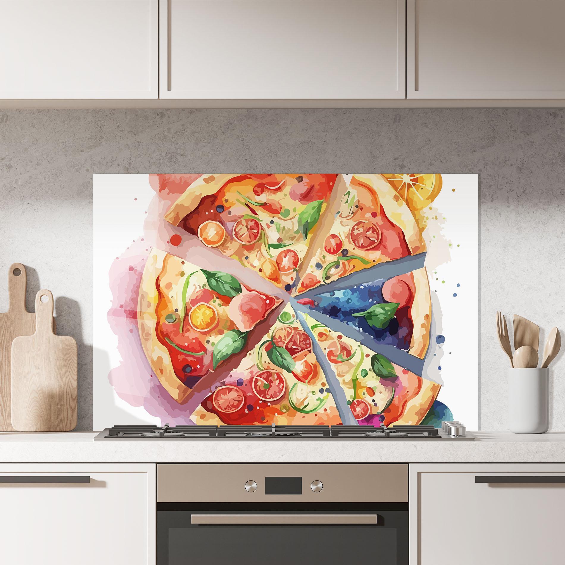 Küchenrückwand Glas Watercolor Pizza mockup 7
