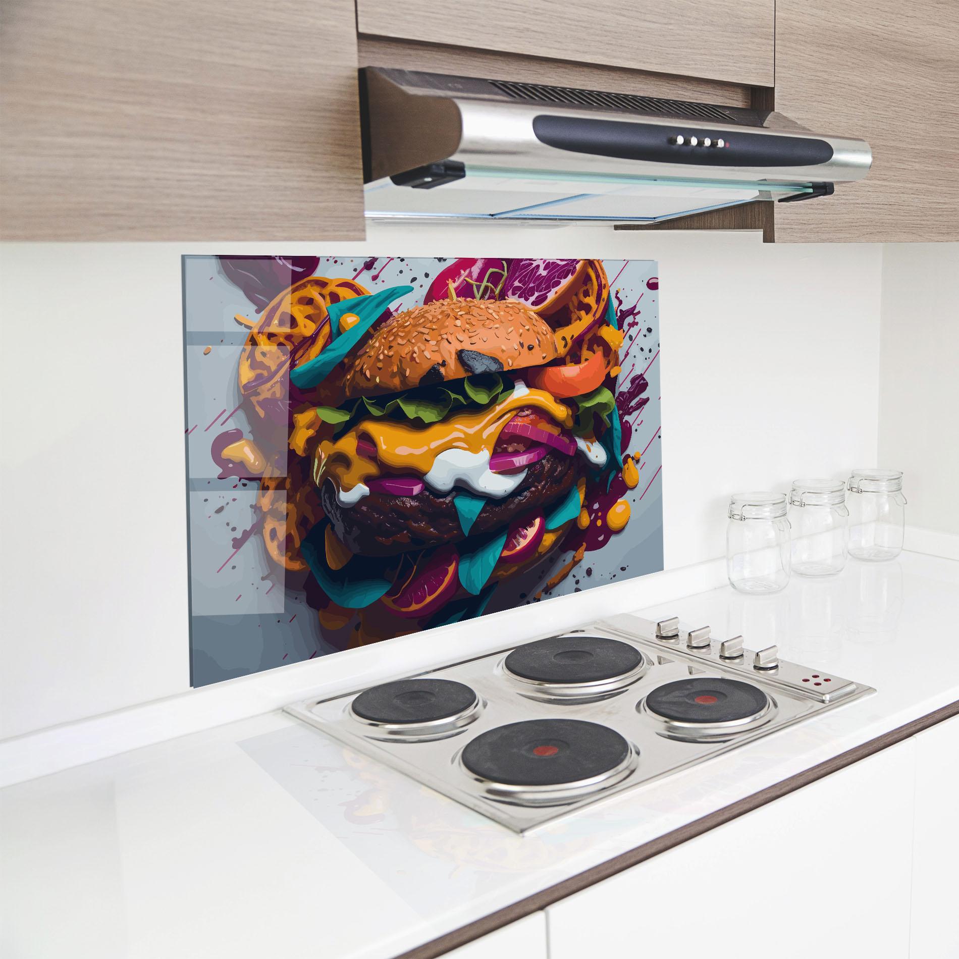 Küchenrückwand Glas Burger Color Mix mockup 8