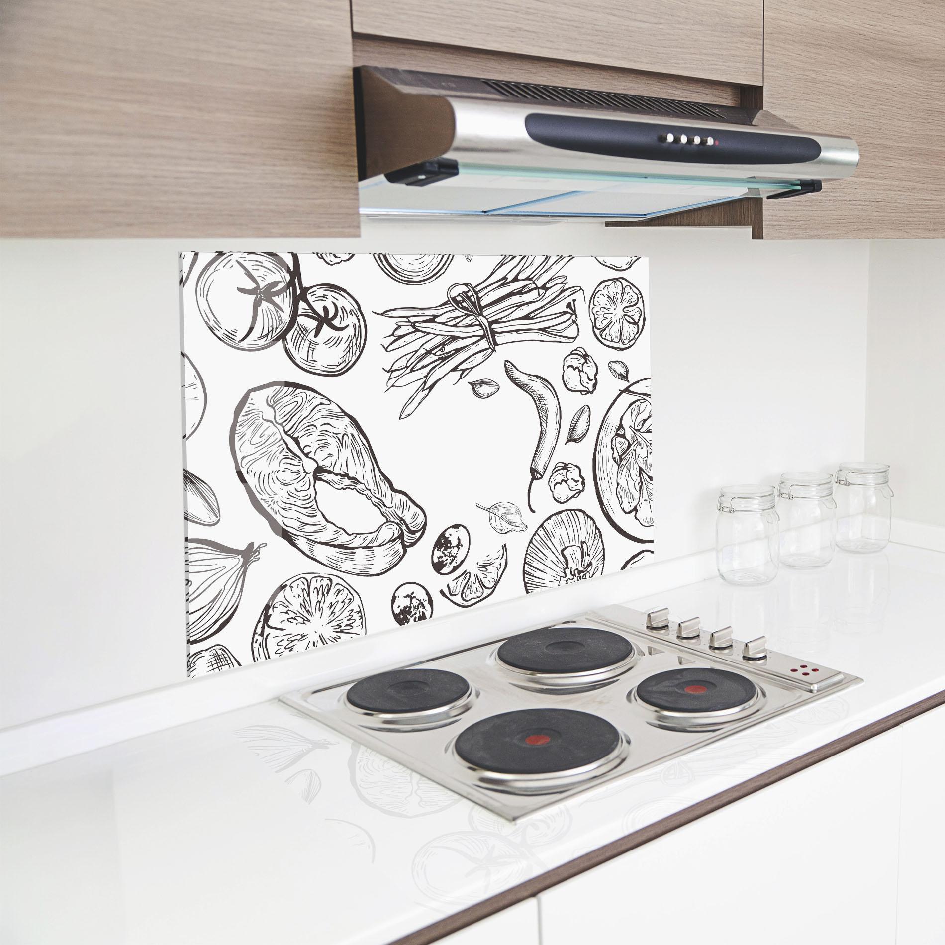 Küchenrückwand Glas Grey Line Food mockup 8