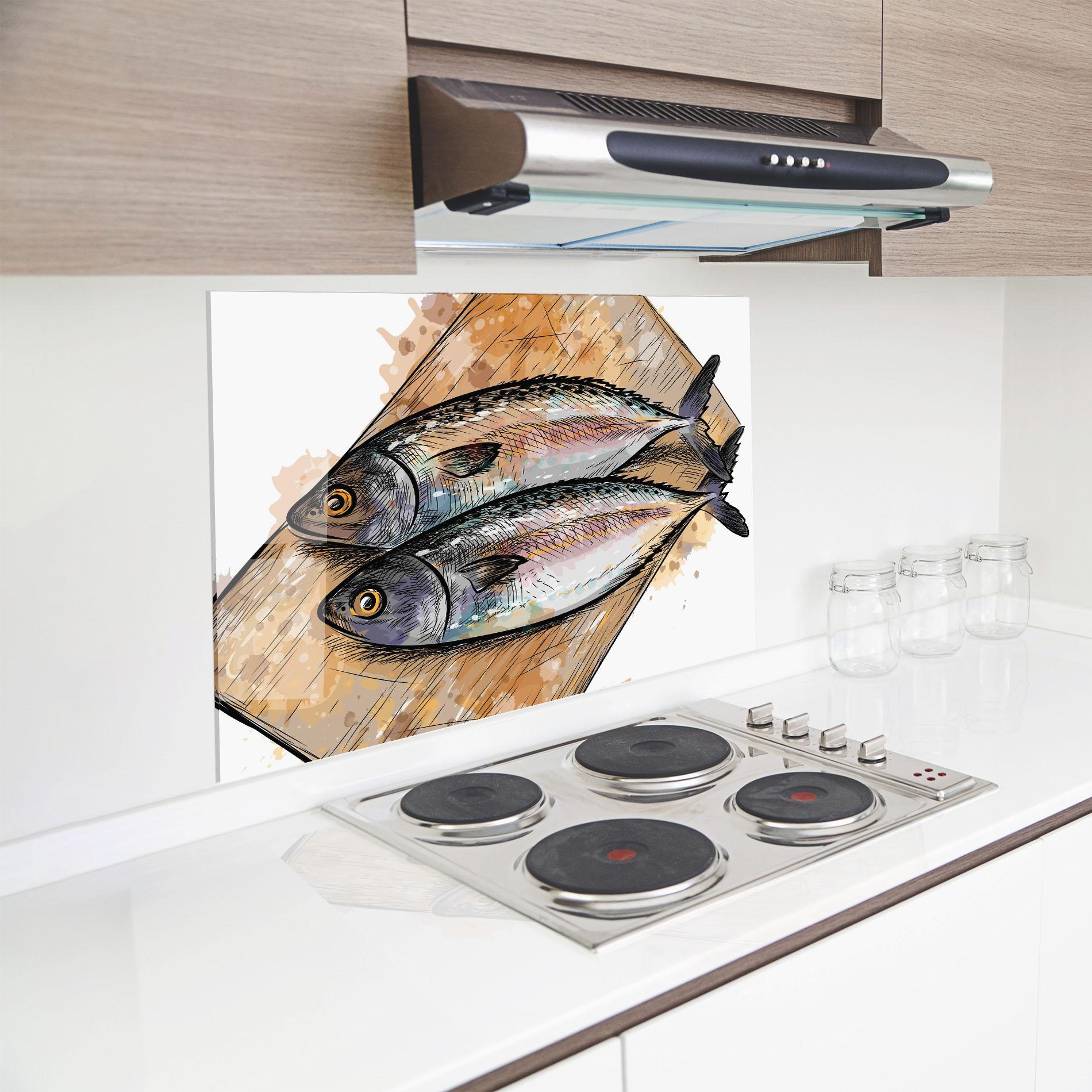 Küchenrückwand Glas Grilled Fish mockup 8
