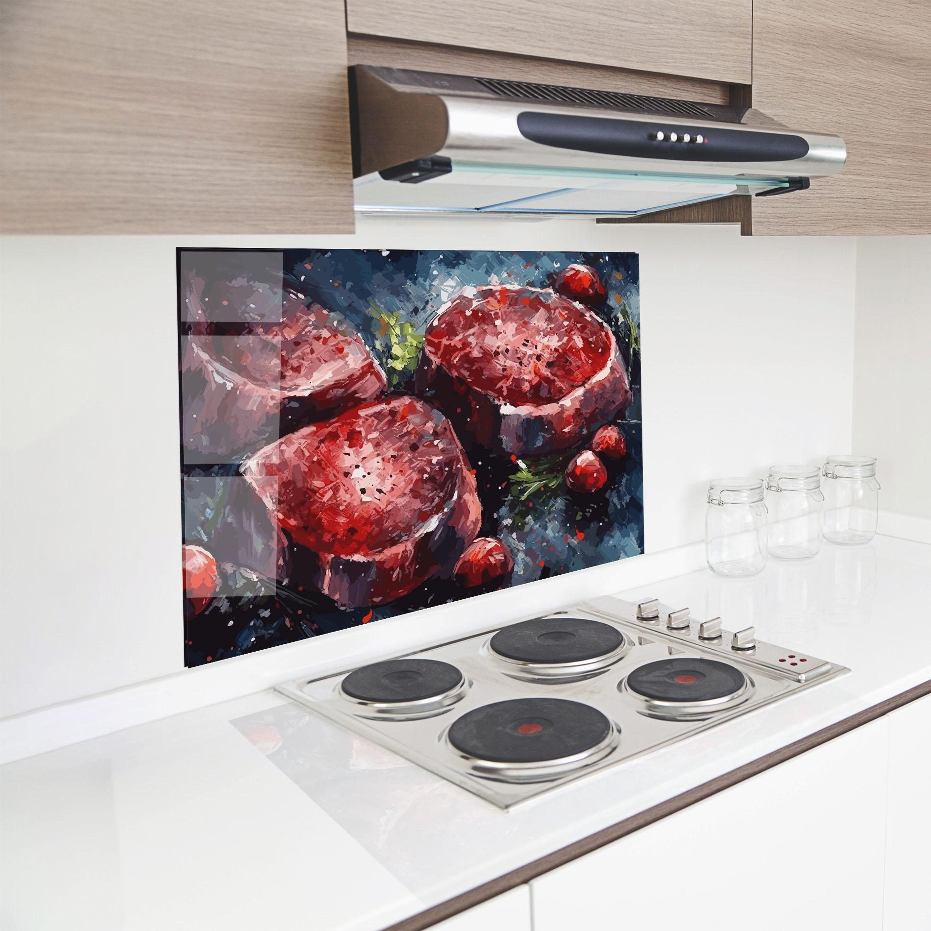 Küchenrückwand Glas Meat Art mockup 8