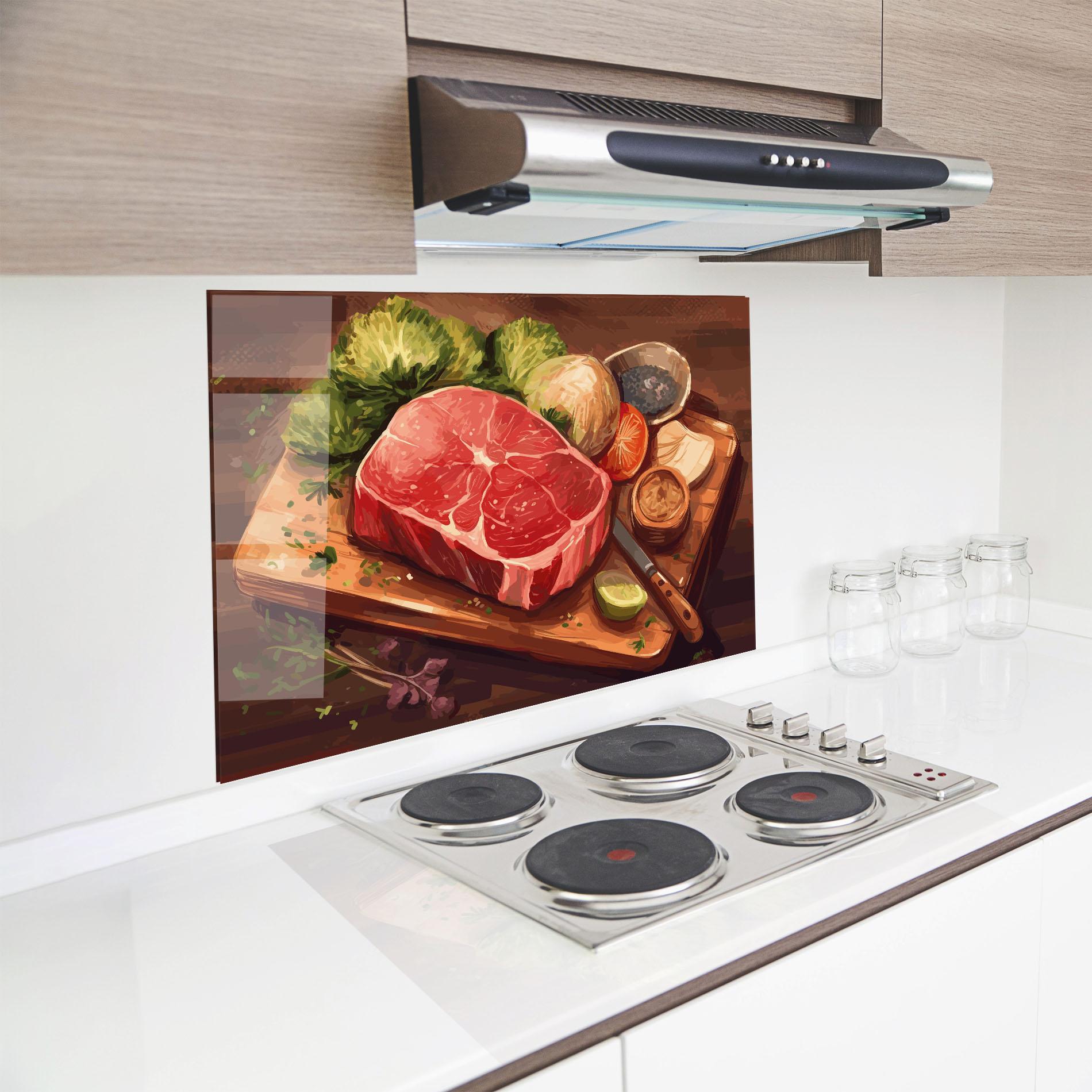 Küchenrückwand Glas Meat Preparing mockup 8