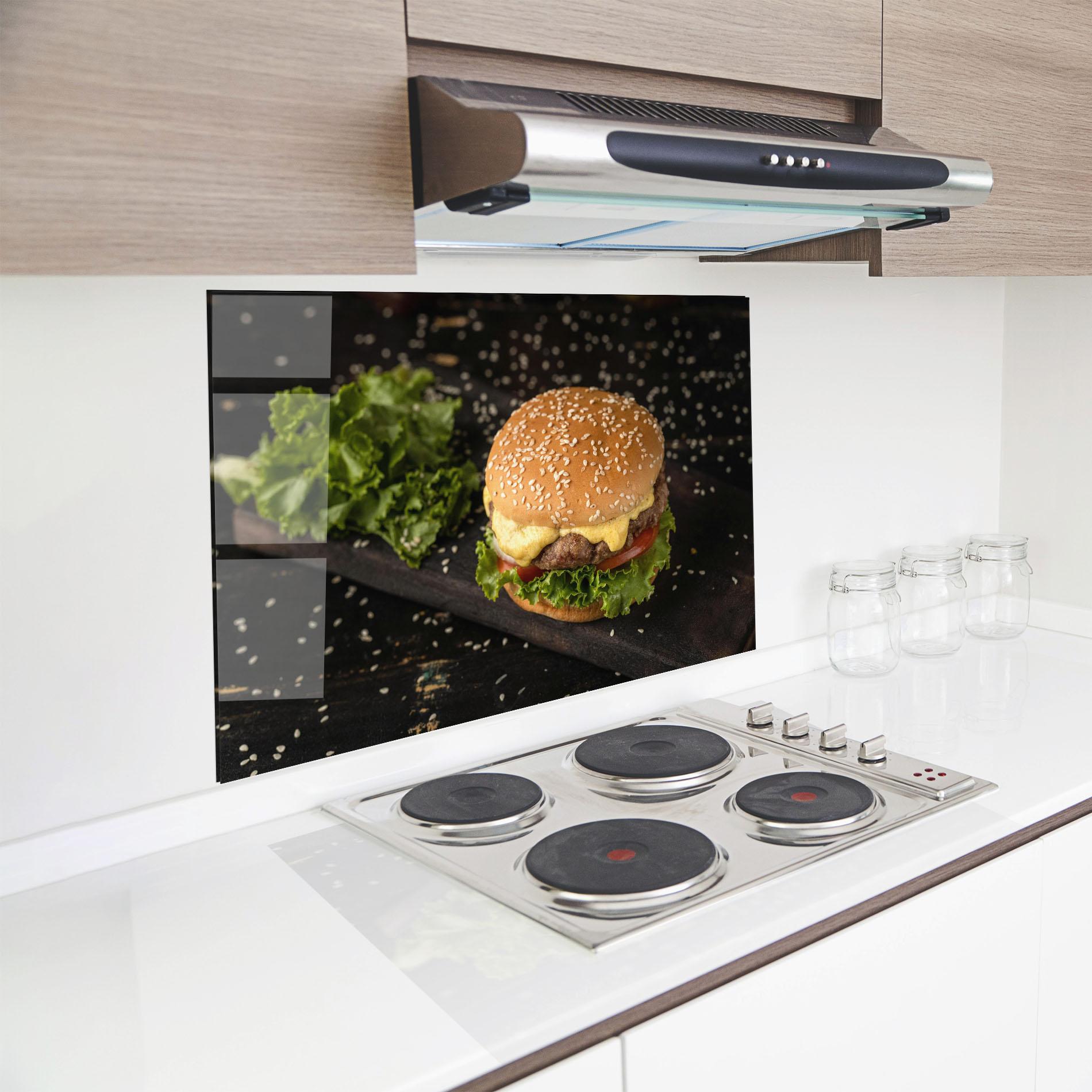 Küchenrückwand Glas Salad Hamburger mockup 8