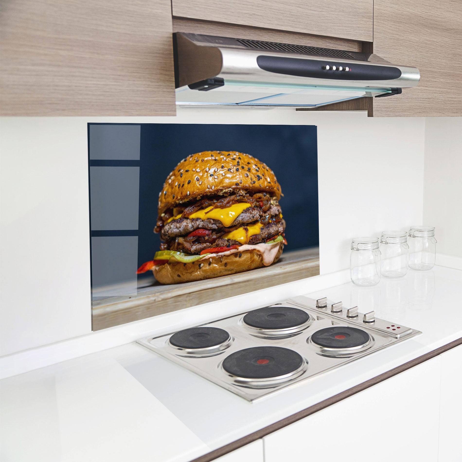 Küchenrückwand Glas Tasty Hamburger mockup 8