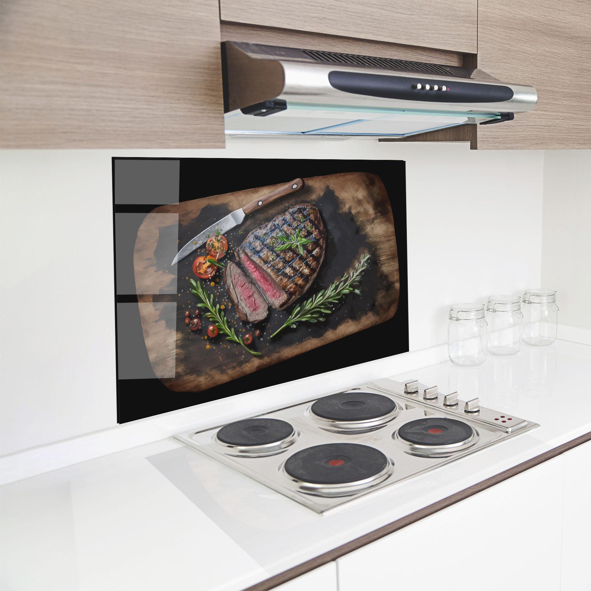 Küchenrückwand Glas Tasty Meat mockup 8