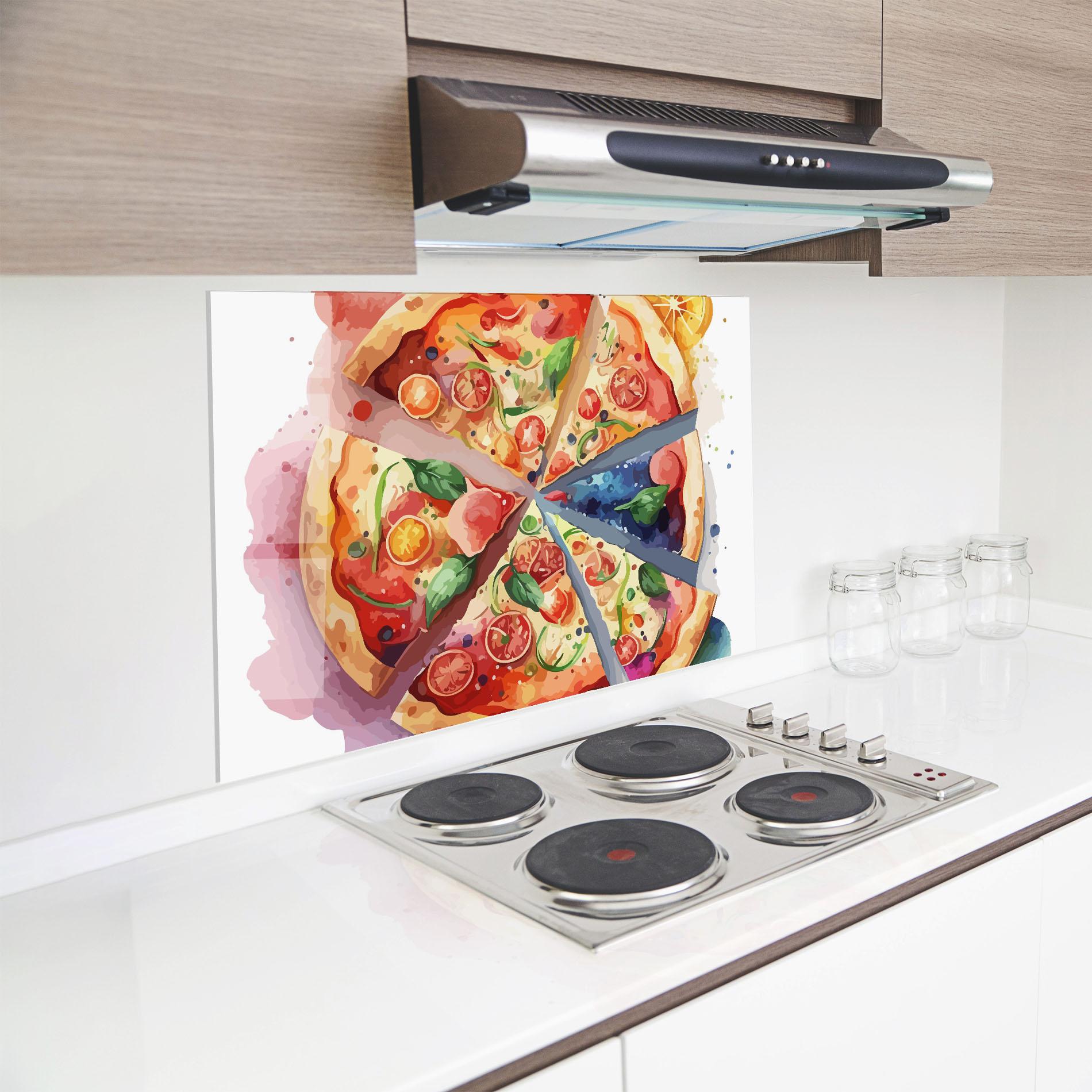 Küchenrückwand Glas Watercolor Pizza mockup 8