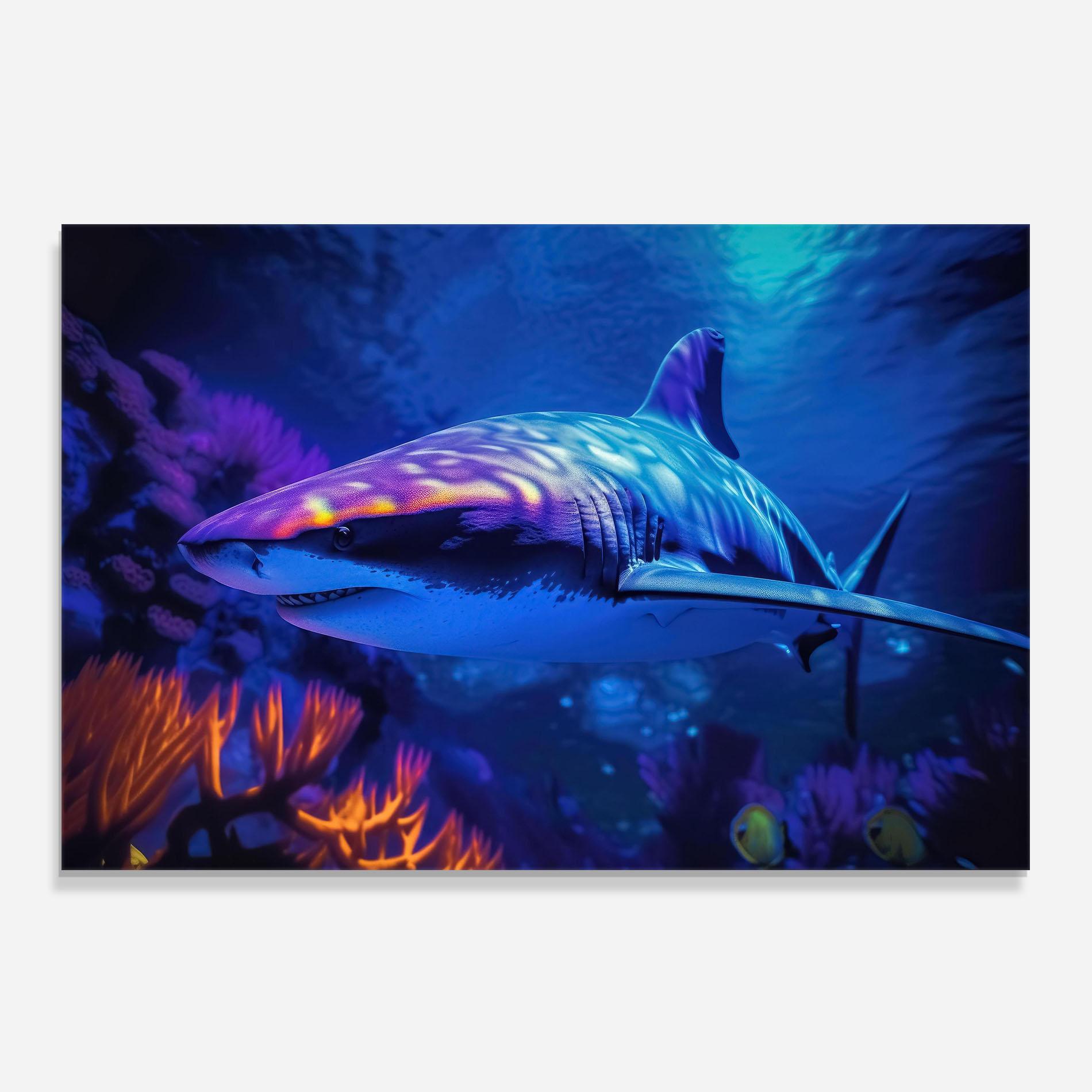Küchenrückwand Glas Blue Light Shark mockup 0