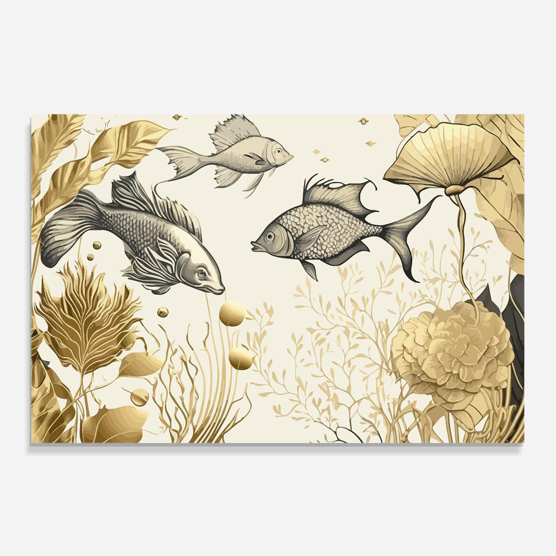 Küchenrückwand Glas Grey Gold Fish mockup 0