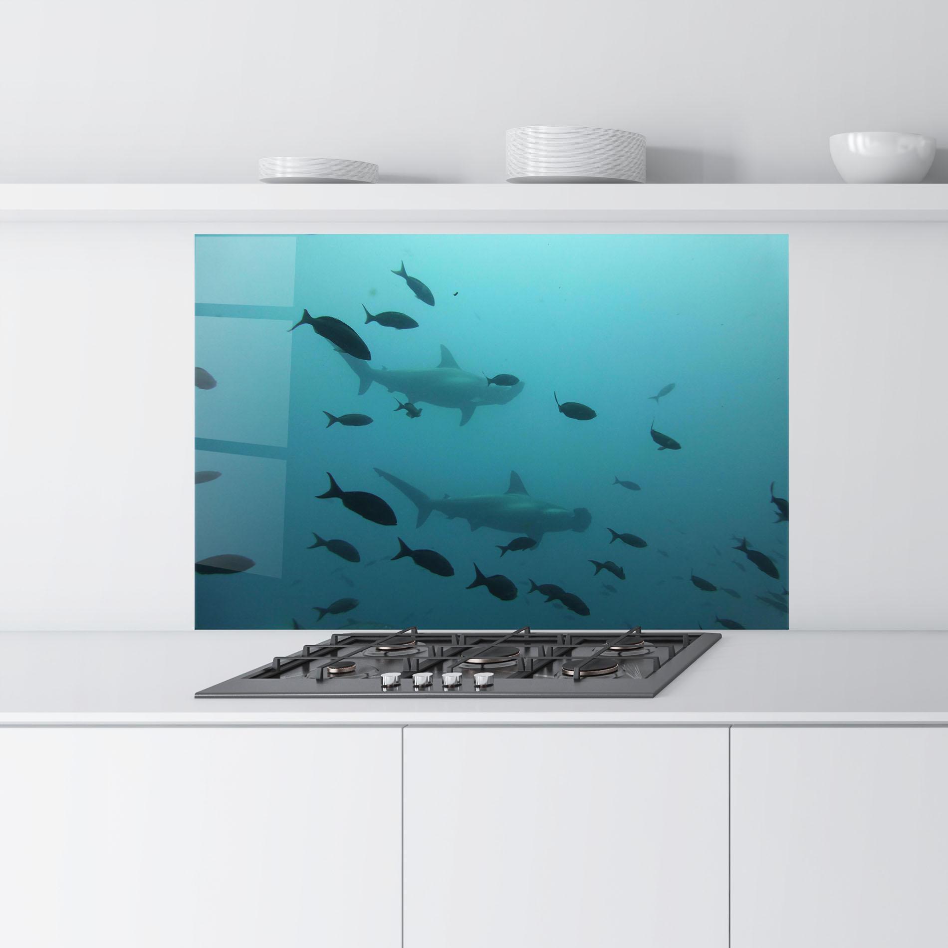 Küchenrückwand Glas Fish Shilouette mockup 9