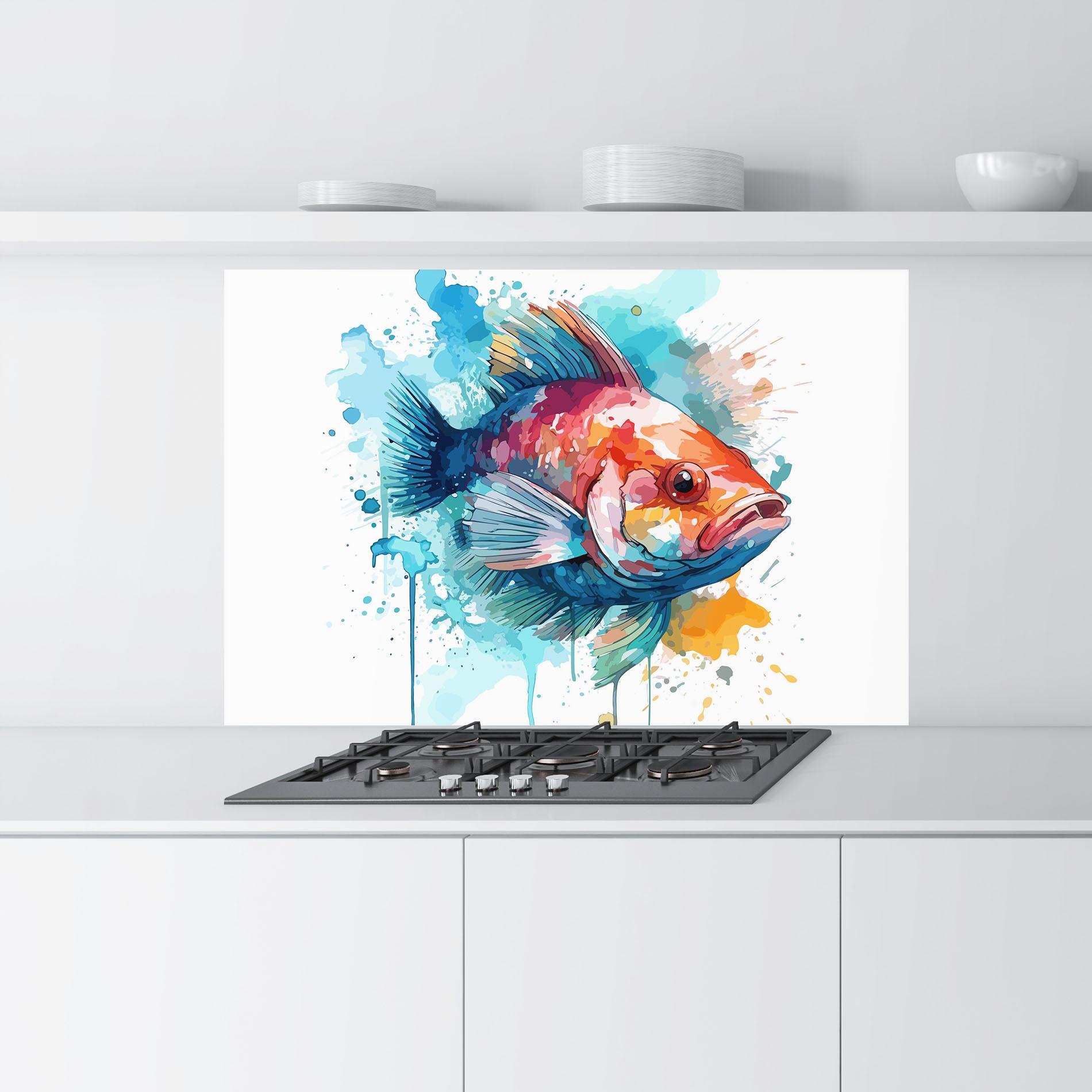 Küchenrückwand Glas Watercolor Fish mockup 9