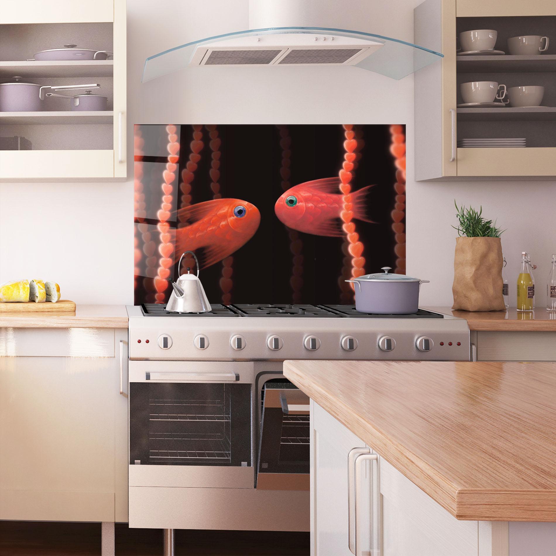 Küchenrückwand Glas Orange Fish Heart mockup 1