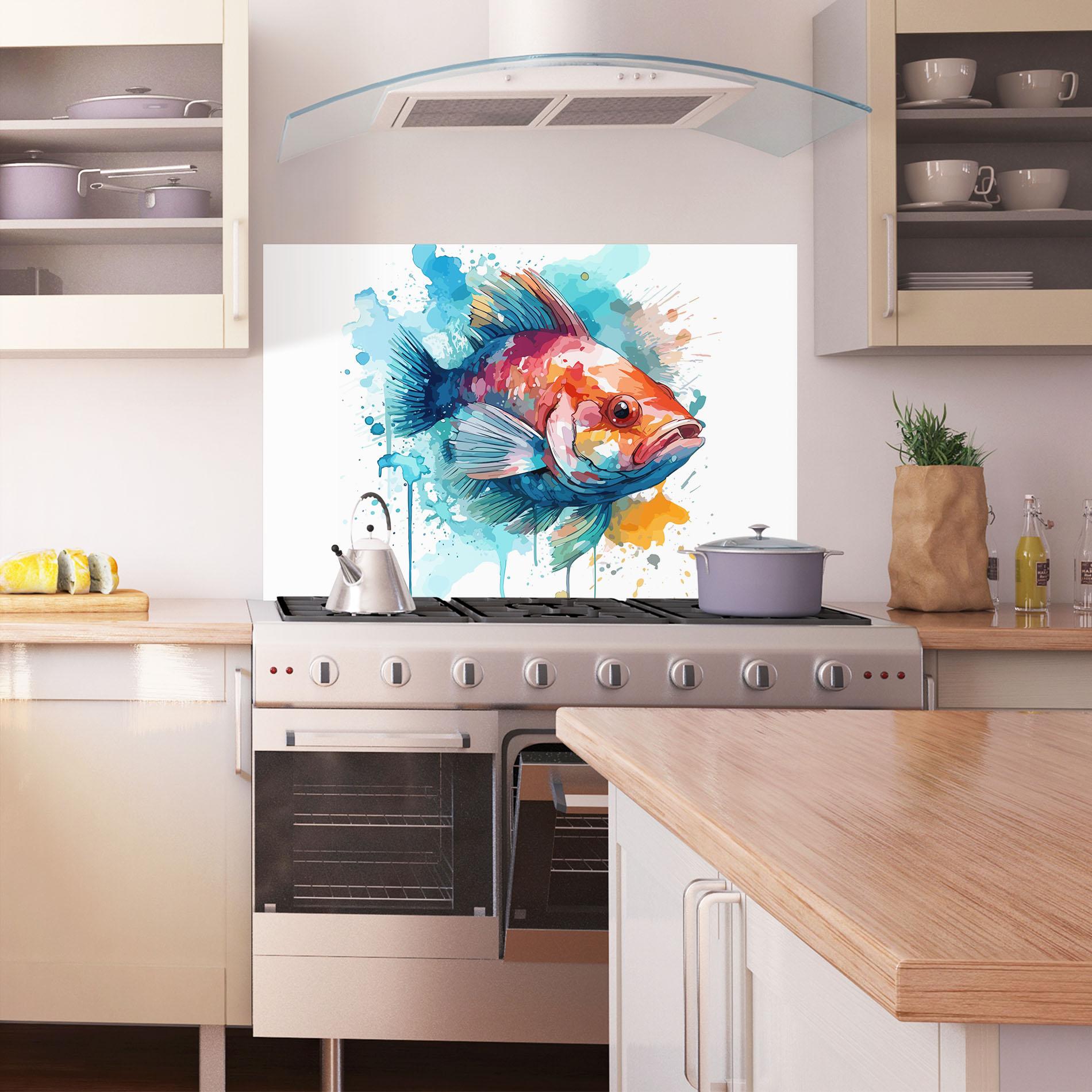 Küchenrückwand Glas Watercolor Fish mockup 1