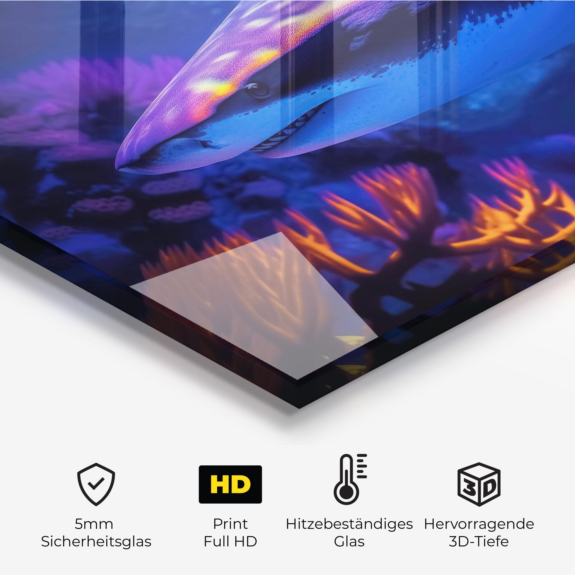 Küchenrückwand Glas Blue Light Shark mockup 2