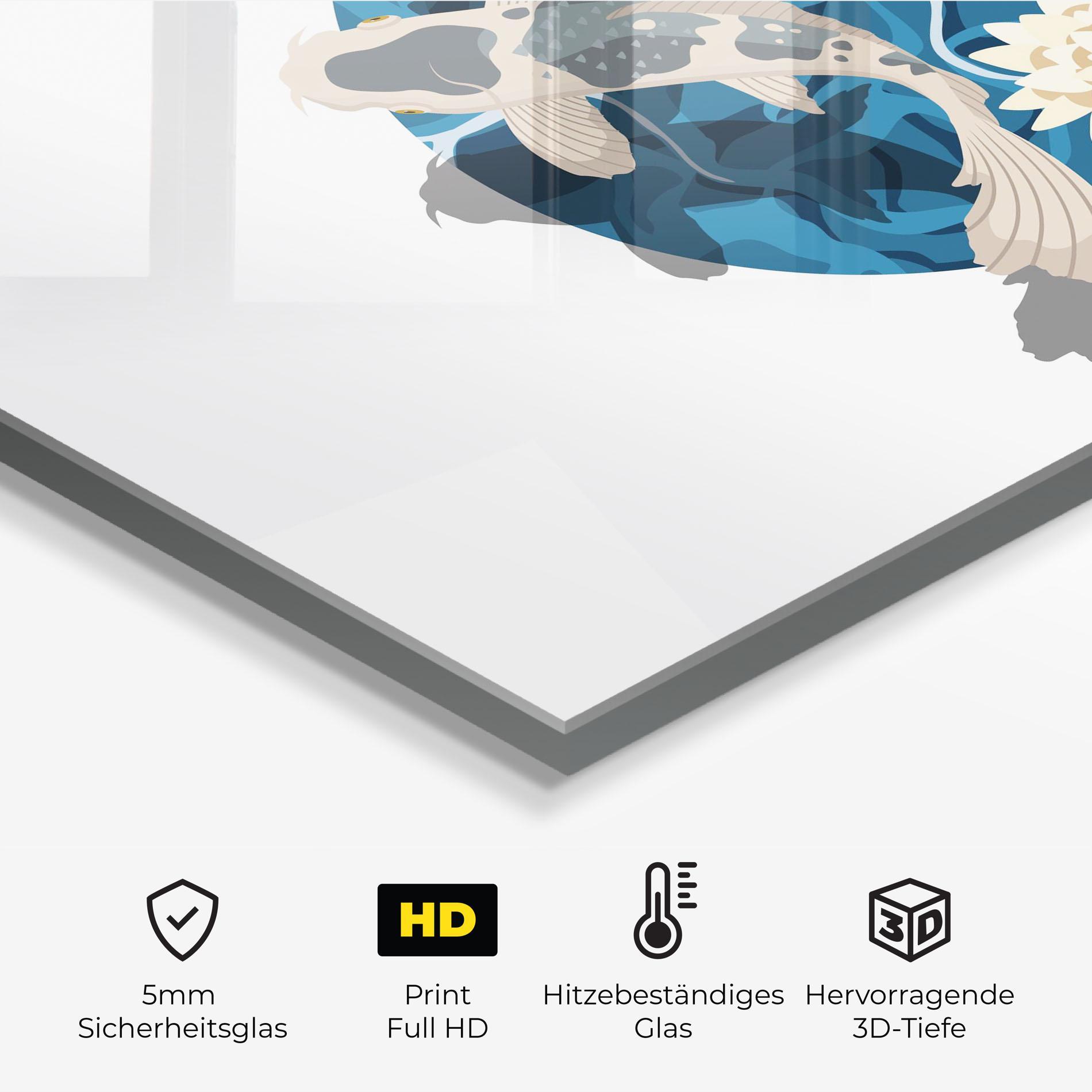 Küchenrückwand Glas Grey Orange Koi mockup 2