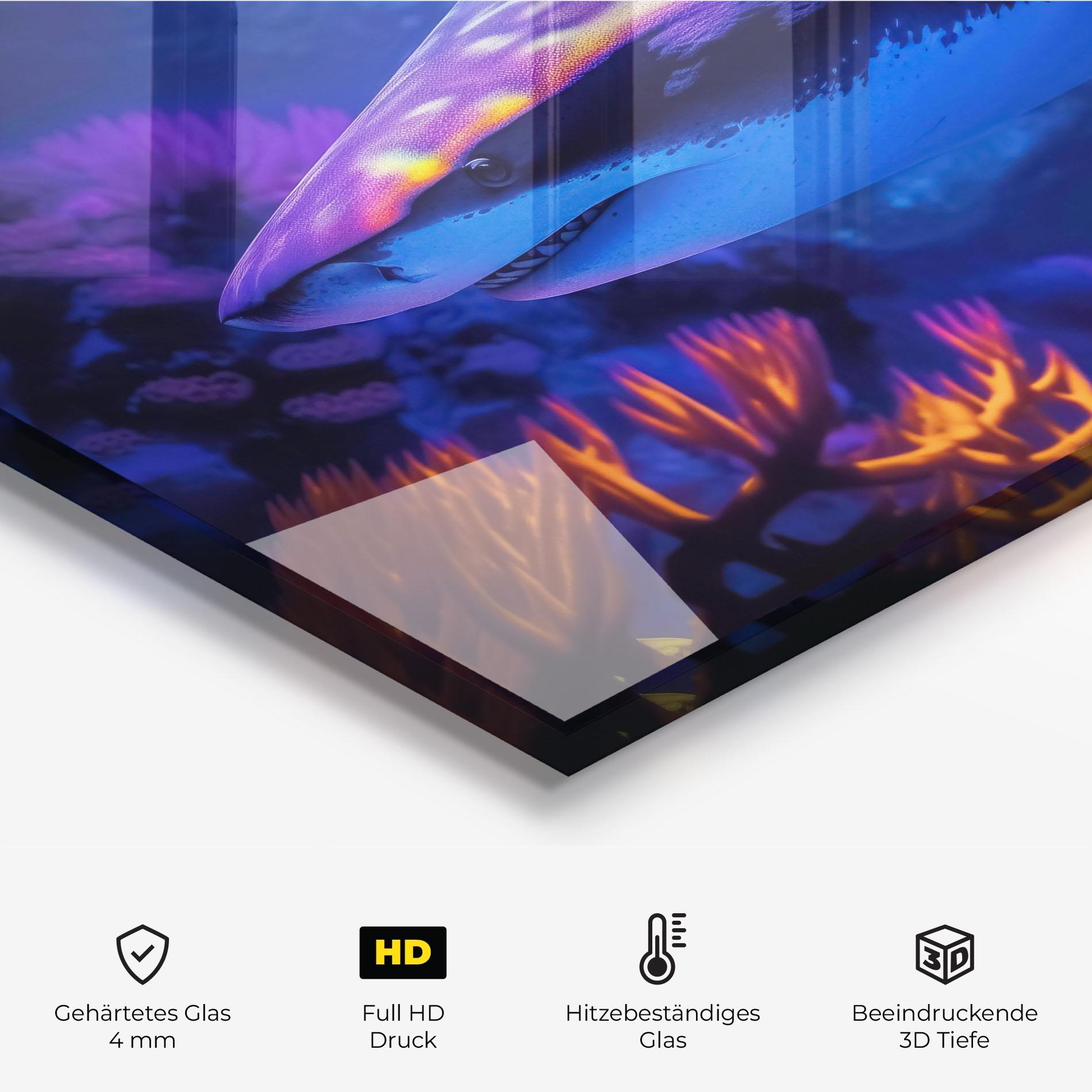 Küchenrückwand Glas Blue Light Shark mockup 2