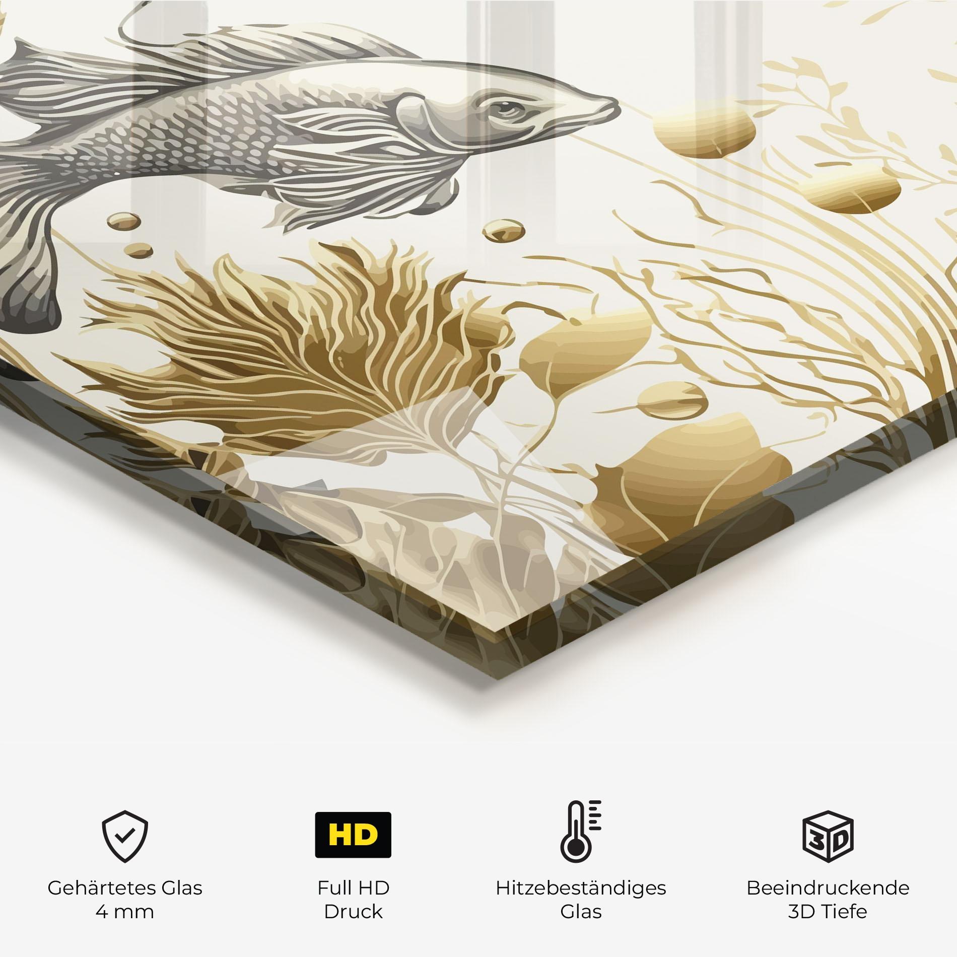 Küchenrückwand Glas Grey Gold Fish mockup 2