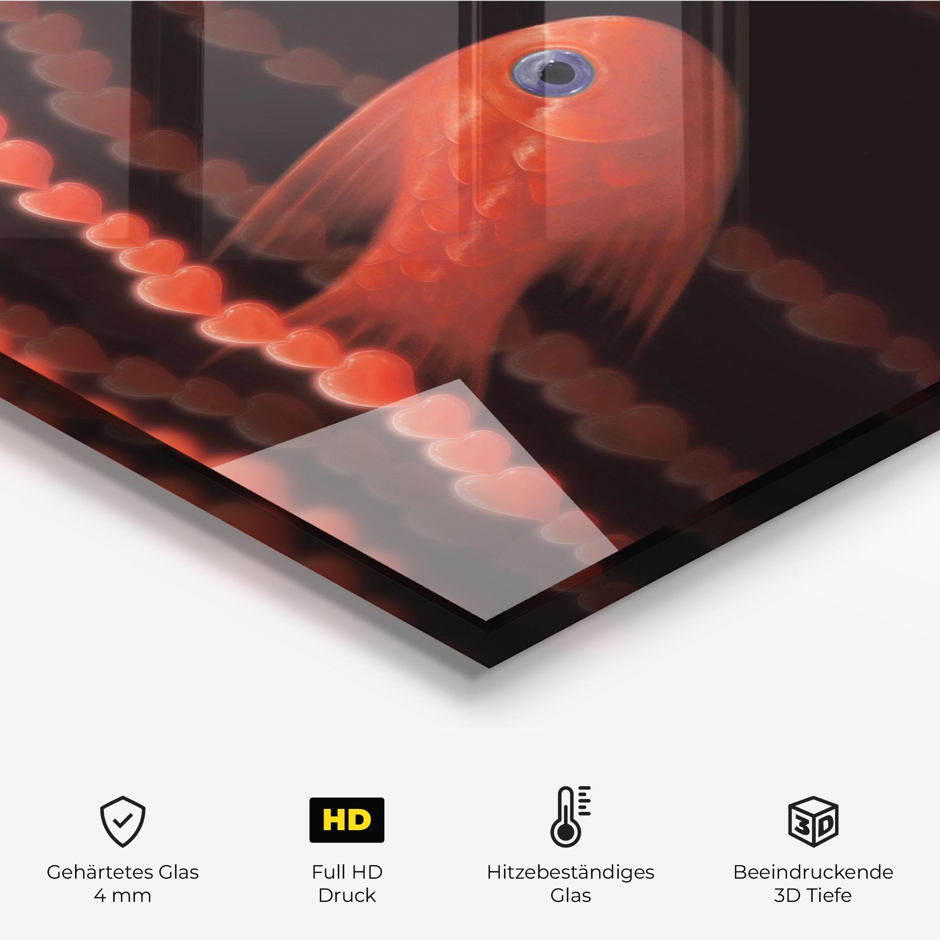 Küchenrückwand Glas Orange Fish Heart mockup 2