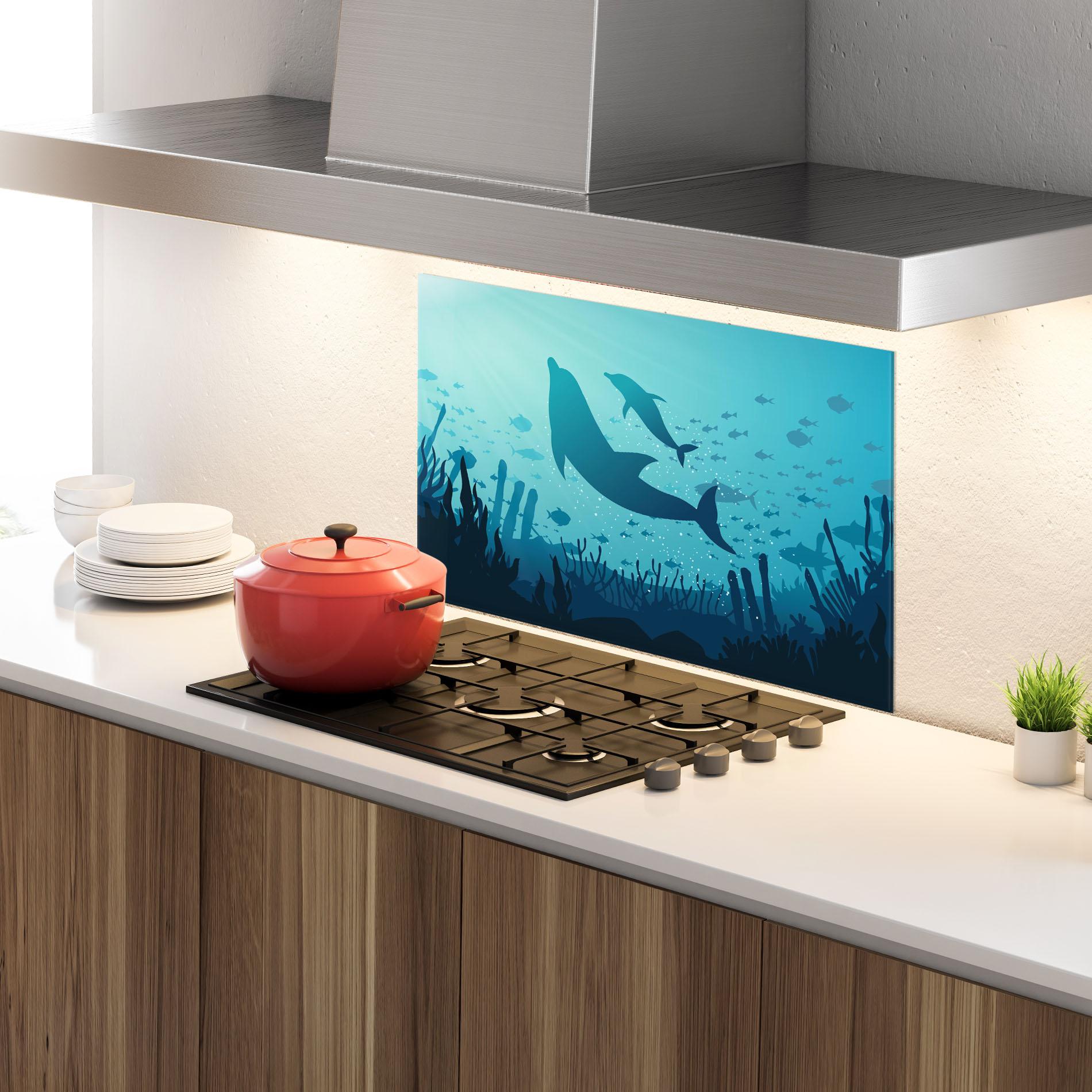Küchenrückwand Glas Blue Ocean mockup 4