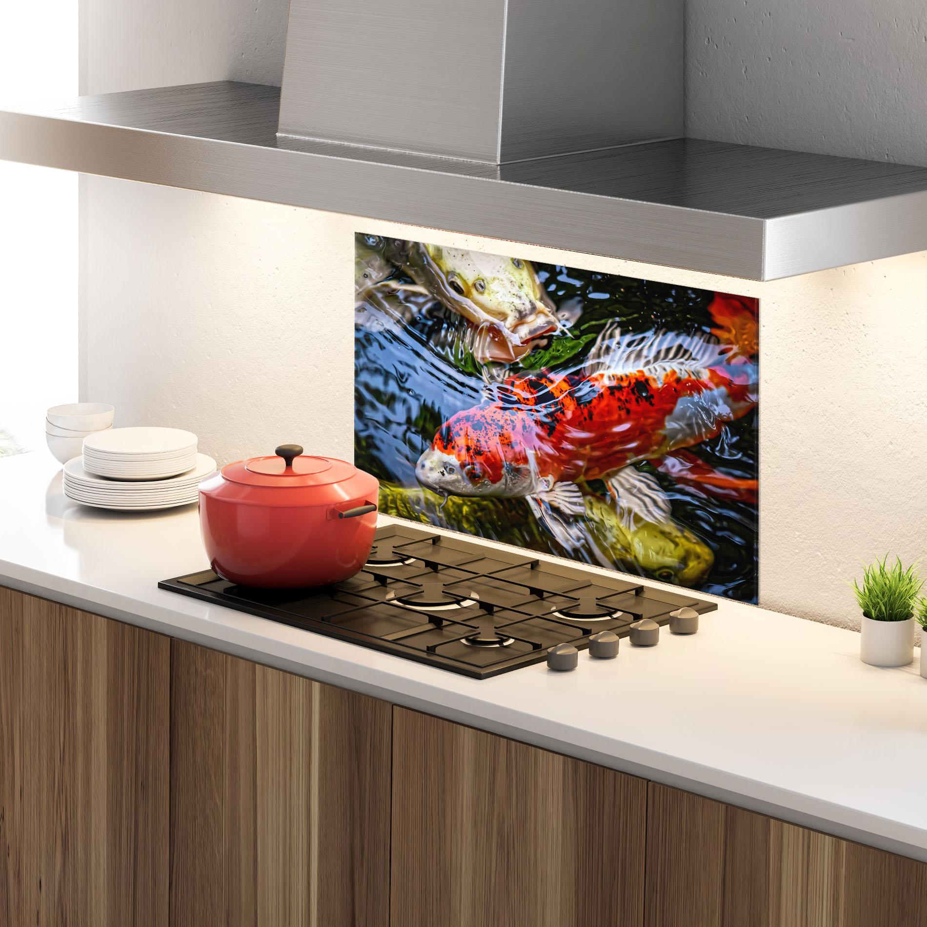 Küchenrückwand Glas Koi mockup 4