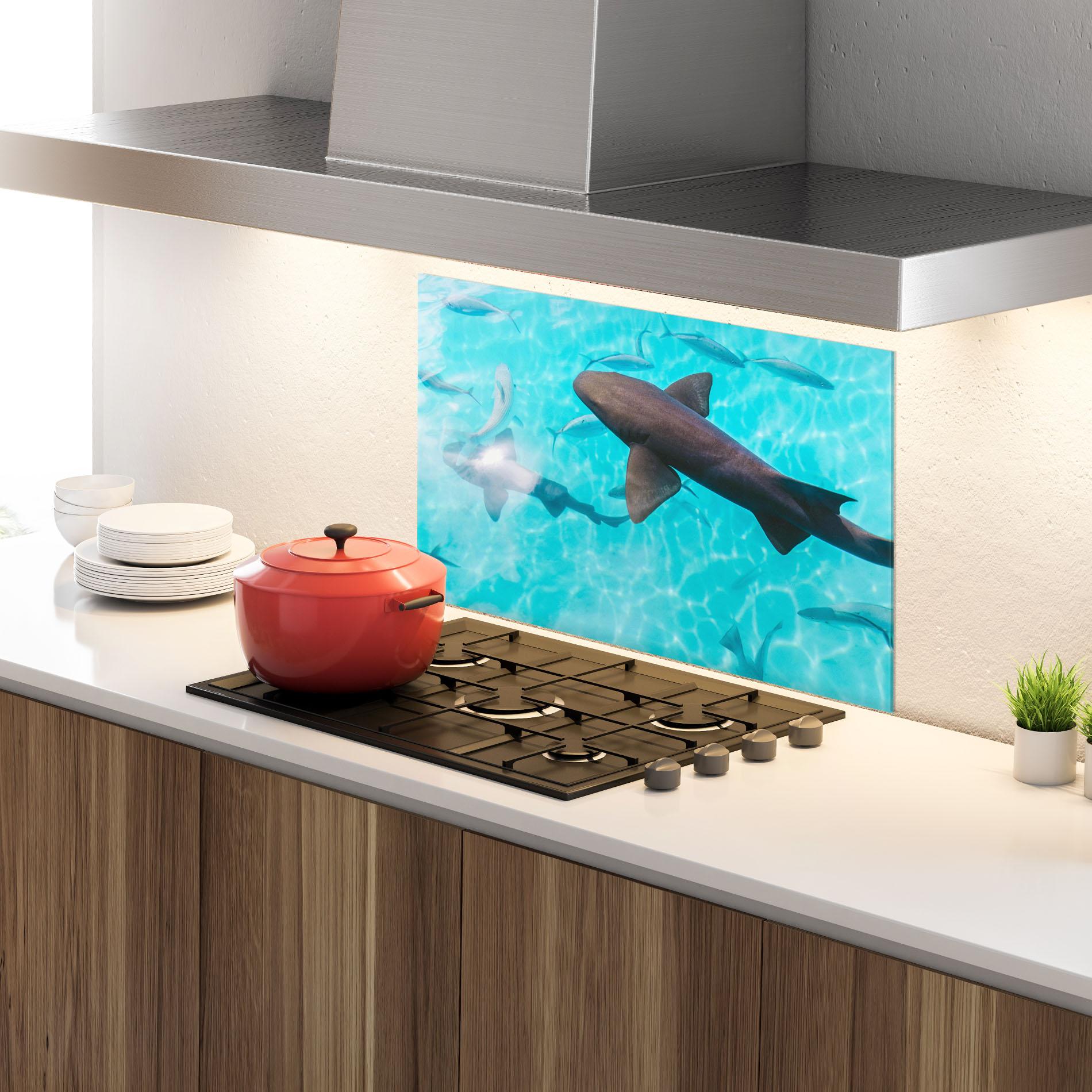 Küchenrückwand Glas Pretty Shark mockup 4