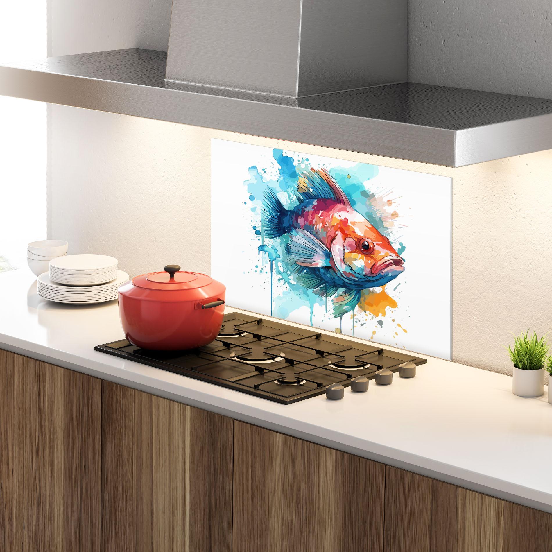 Küchenrückwand Glas Watercolor Fish mockup 4