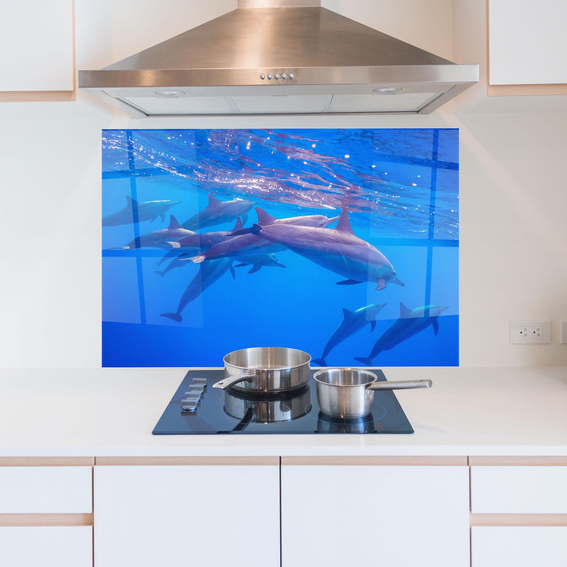 Küchenrückwand Glas Dolphin Family mockup 5