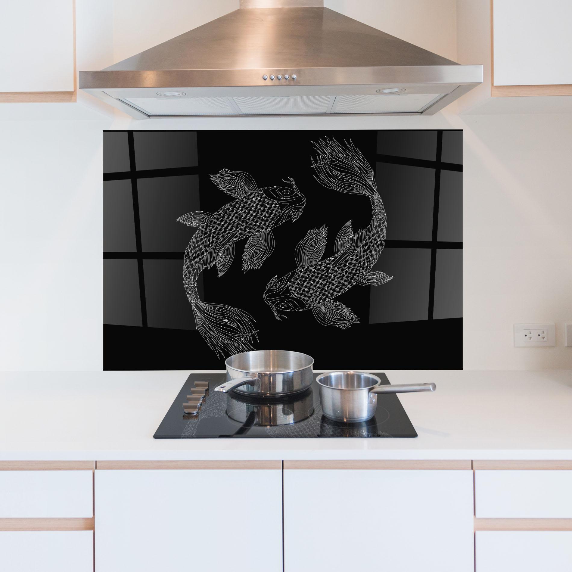 Küchenrückwand Glas Feng Shui Fish mockup 5