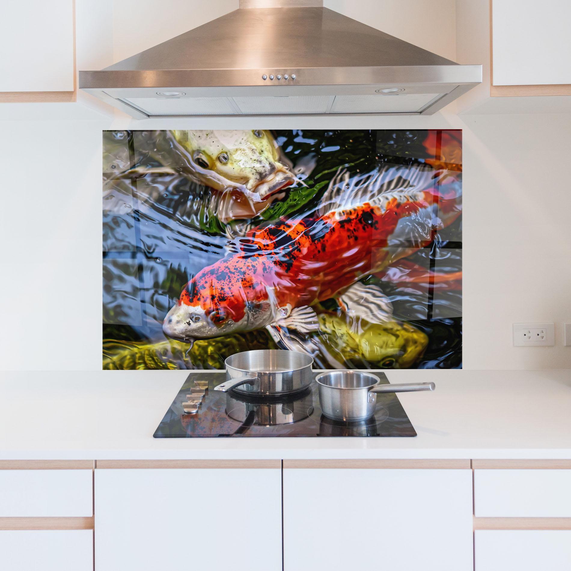 Küchenrückwand Glas Koi mockup 5
