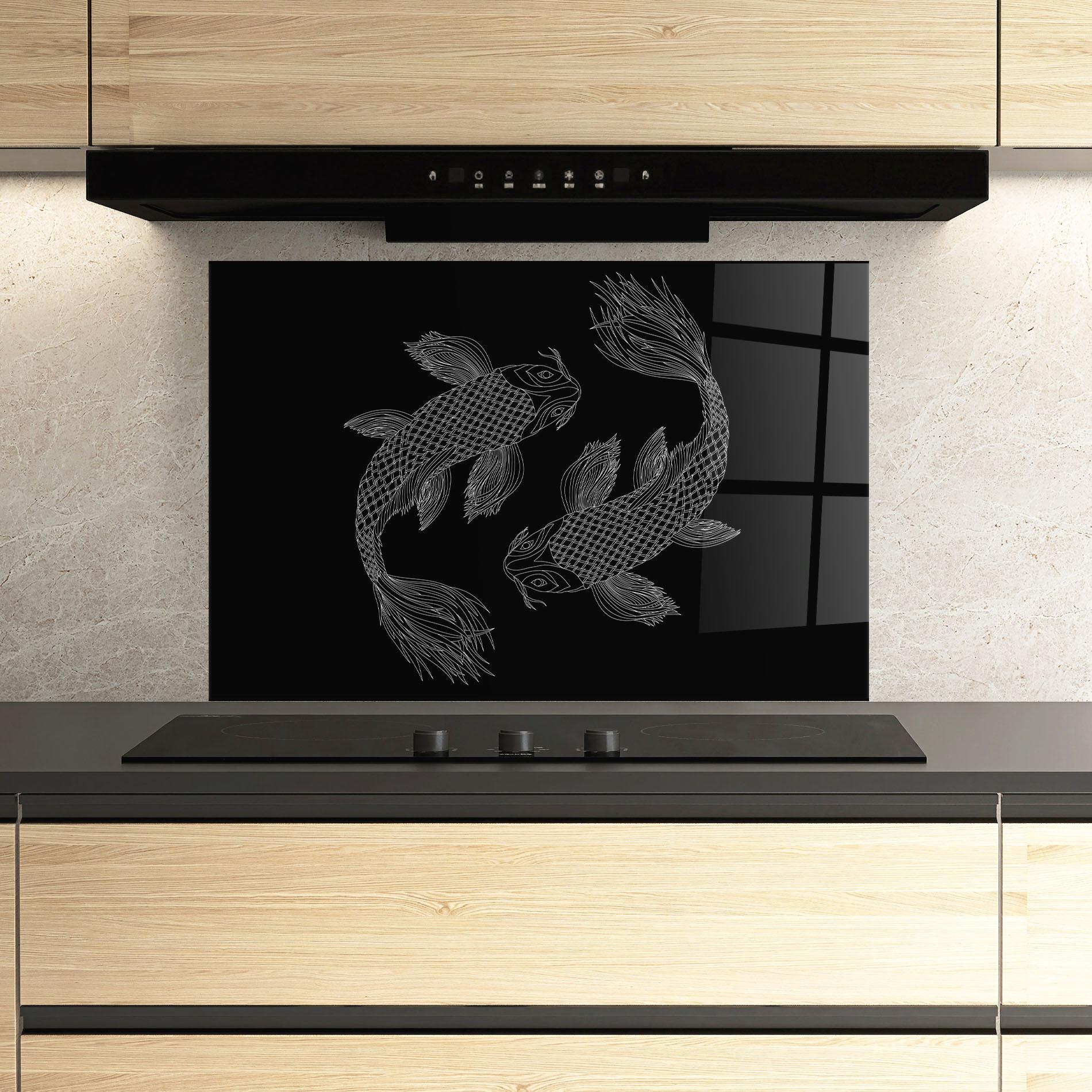 Küchenrückwand Glas Feng Shui Fish mockup 3