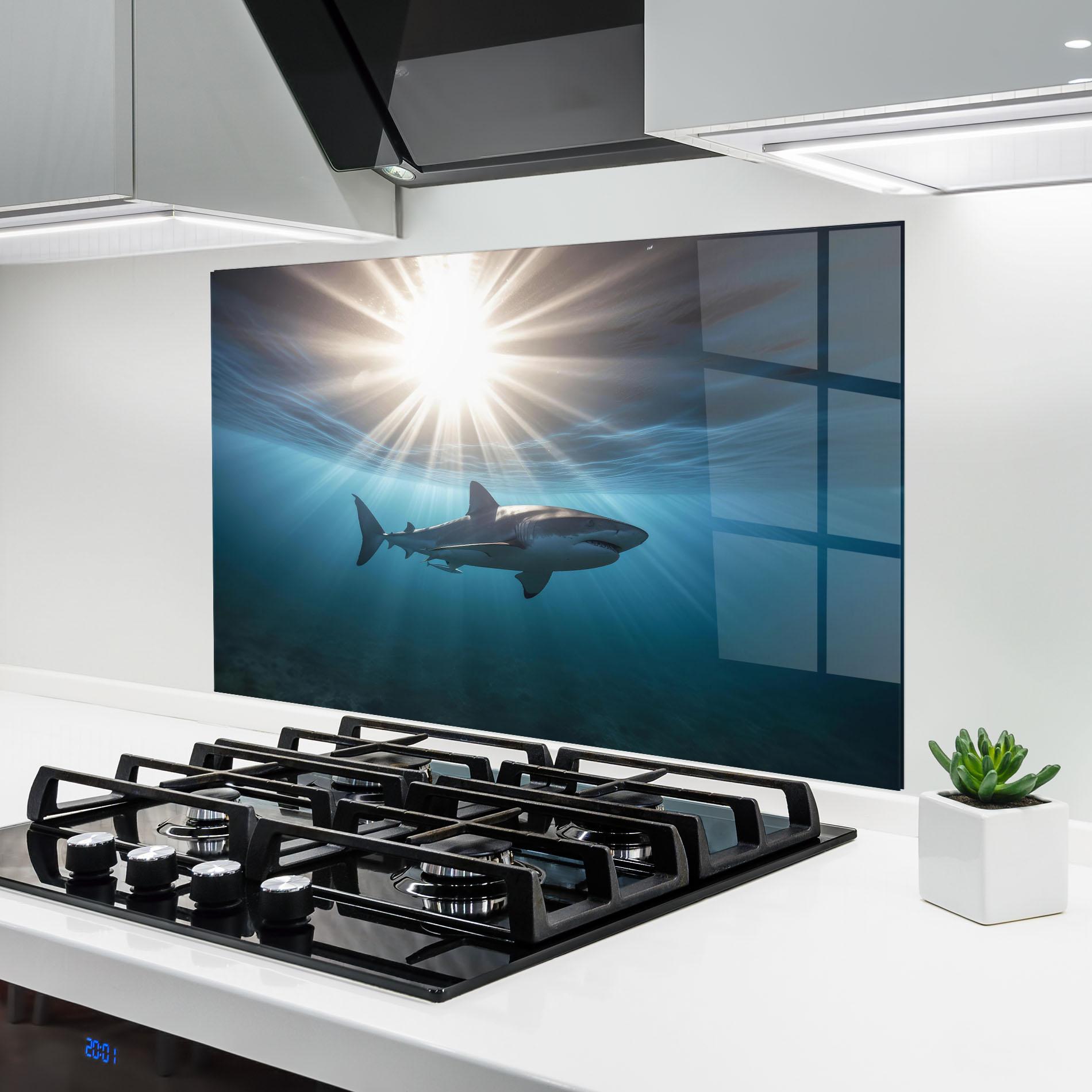 Küchenrückwand Glas Big Shark mockup 6