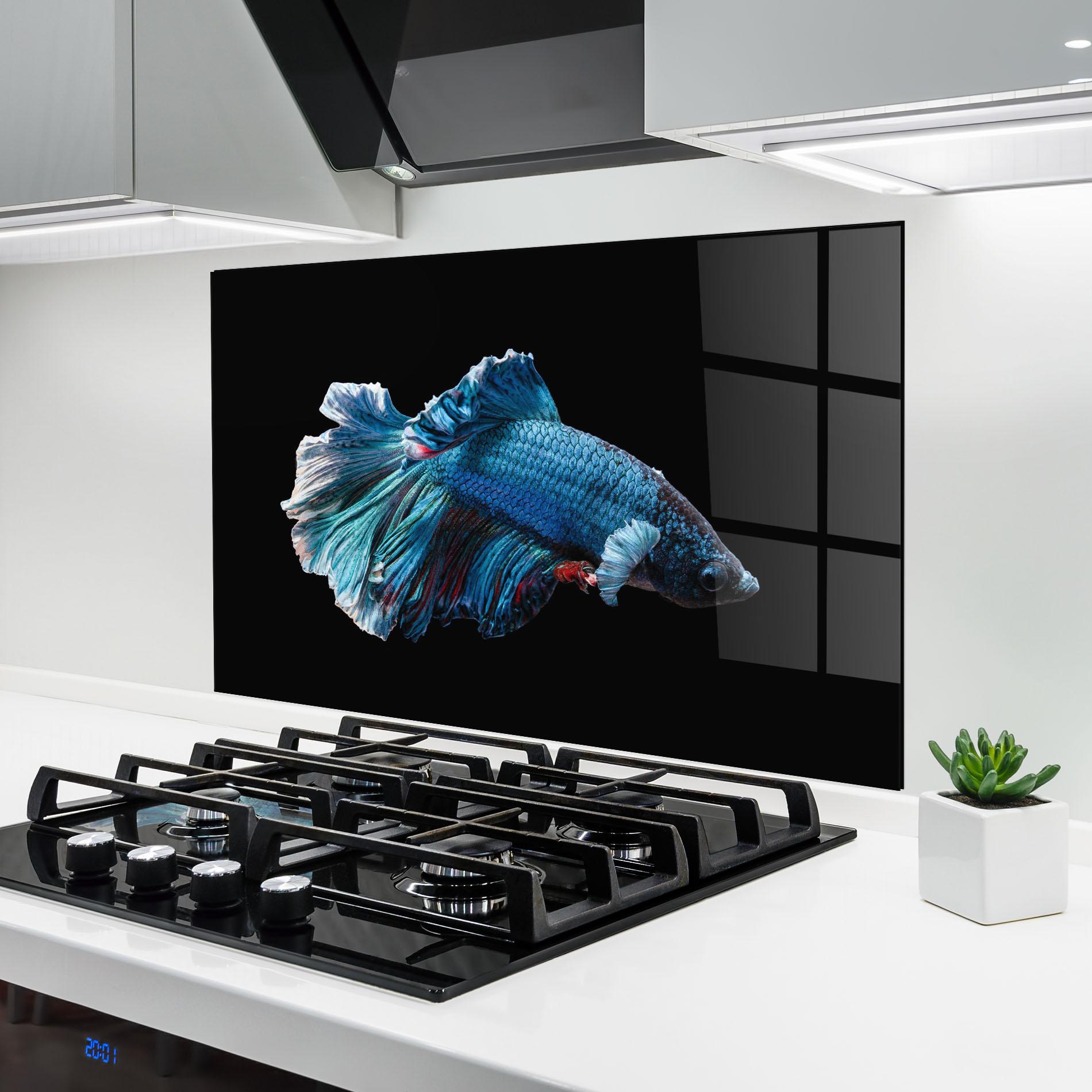 Küchenrückwand Glas Blue Betta mockup 6