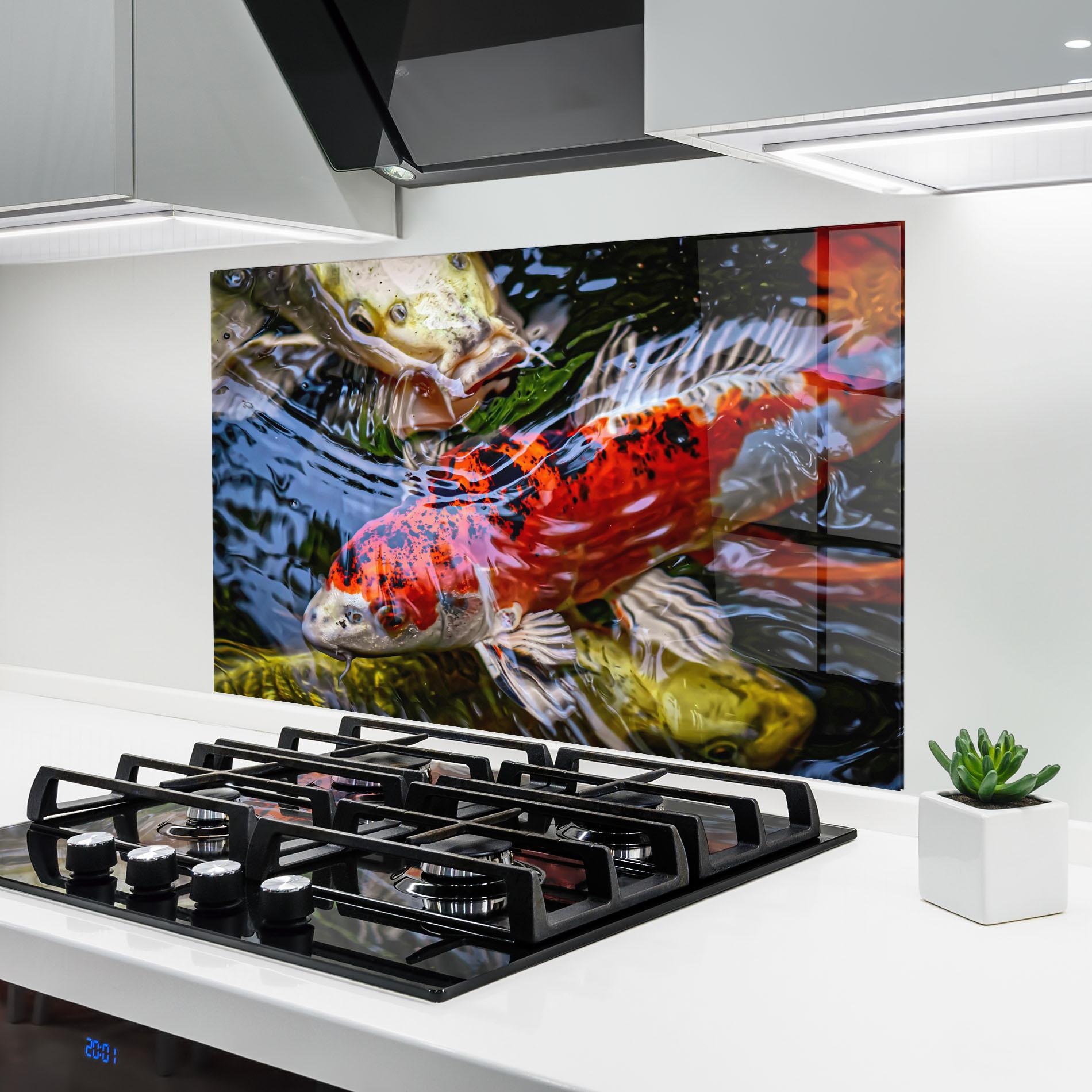 Küchenrückwand Glas Koi mockup 6
