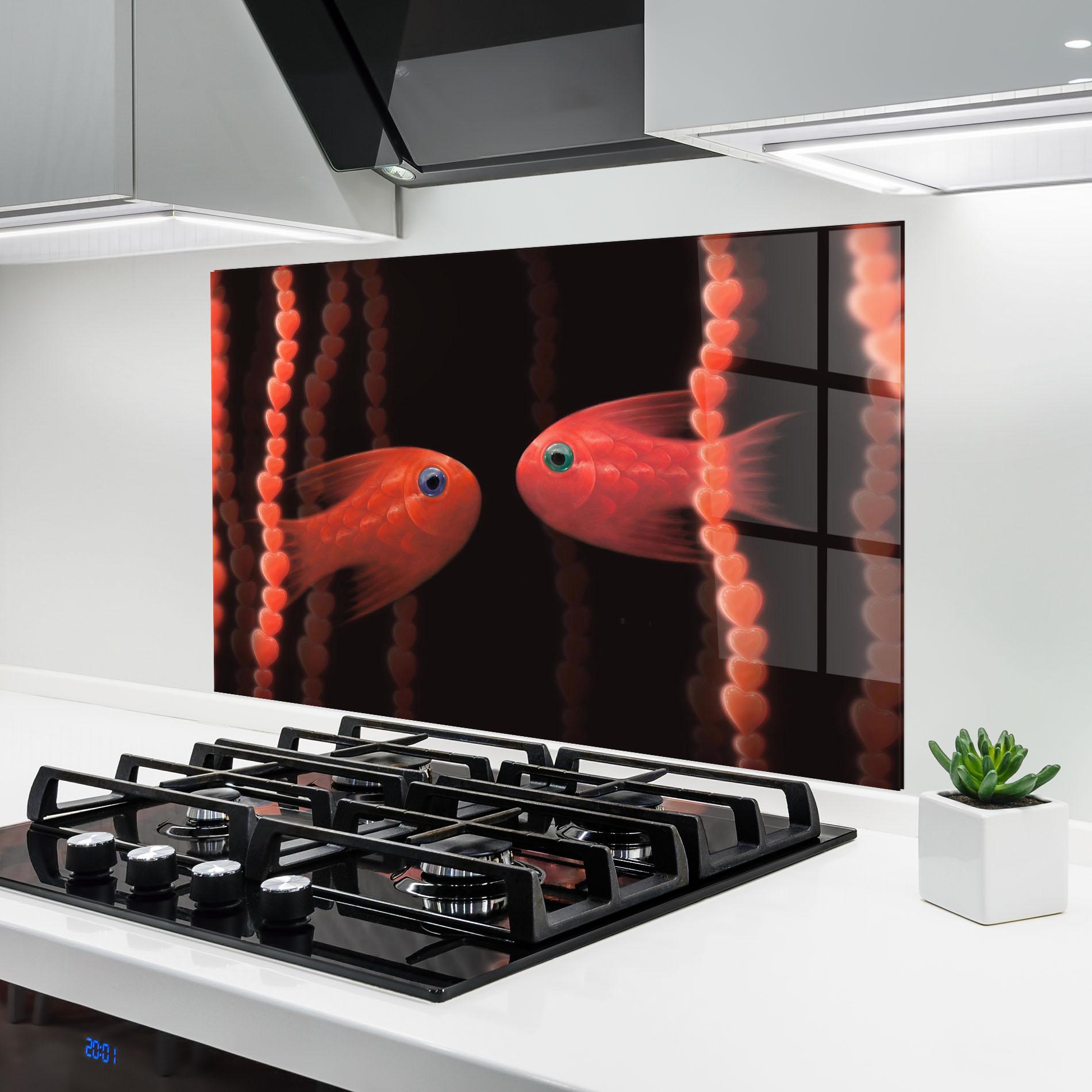 Küchenrückwand Glas Orange Fish Heart mockup 6
