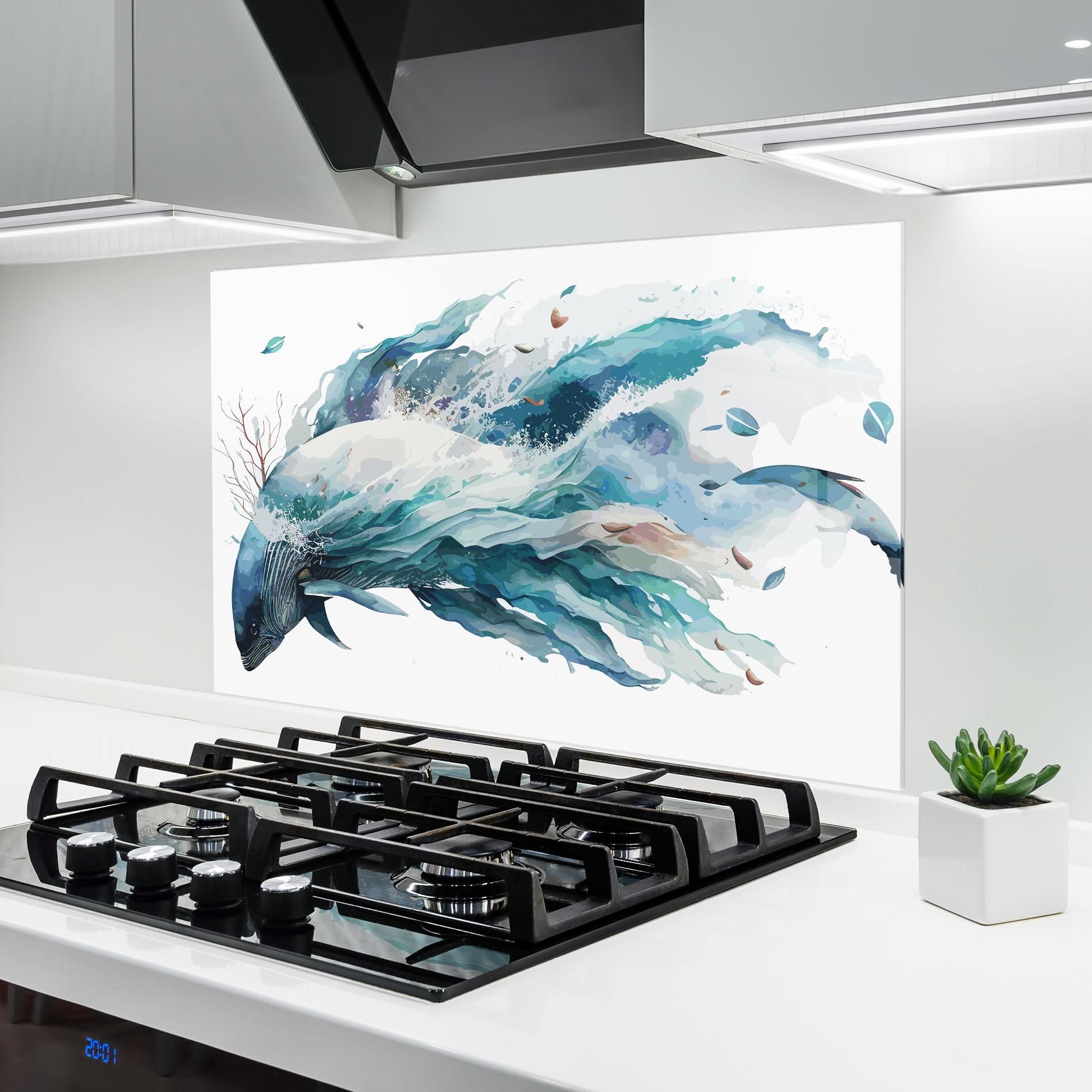 Küchenrückwand Glas Pretty Blue Fish mockup 6