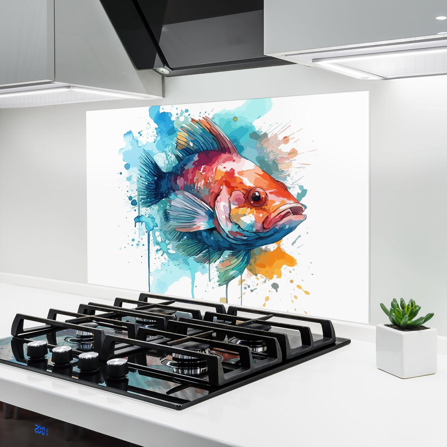 Küchenrückwand Glas Watercolor Fish mockup 6