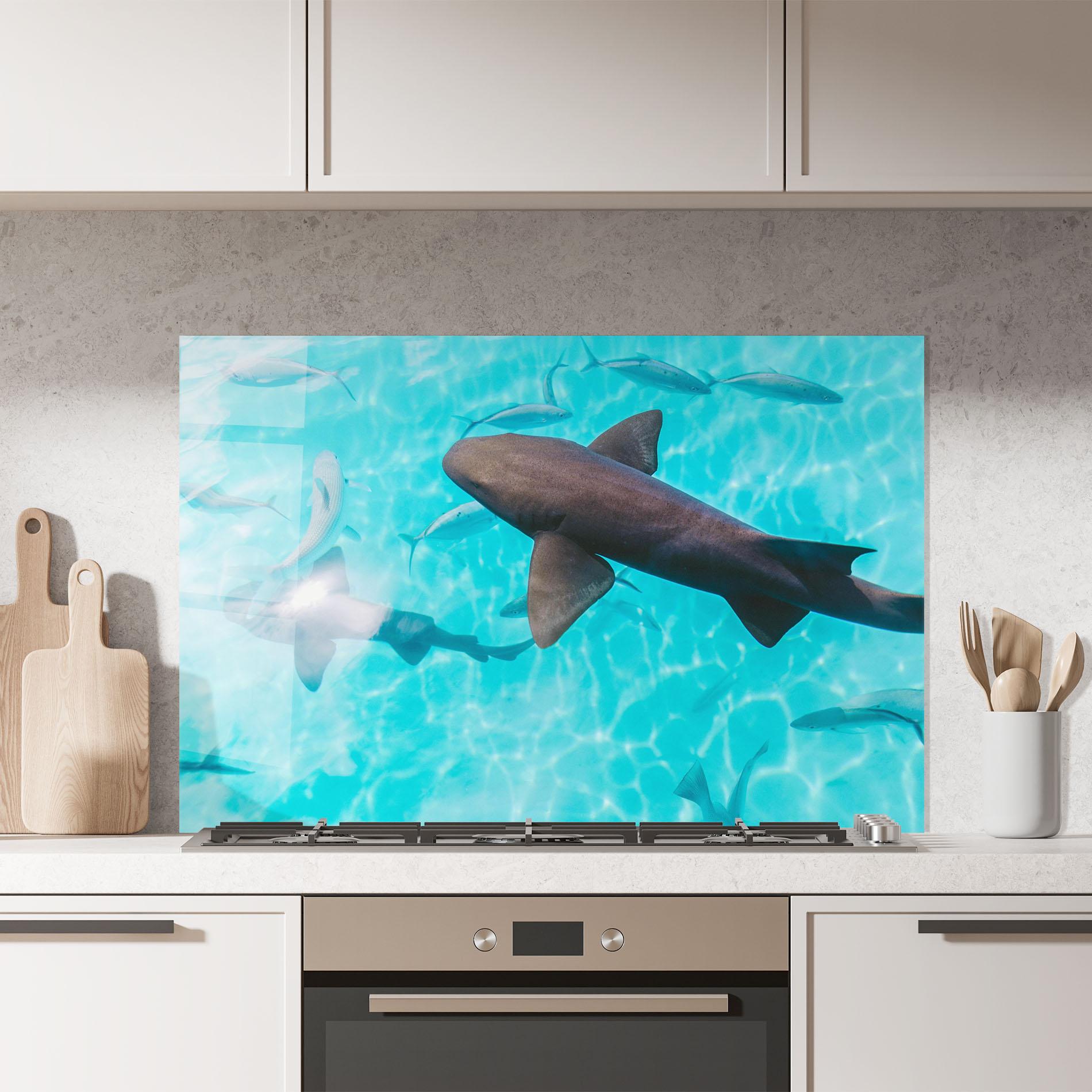 Küchenrückwand Glas Cute Shark mockup 7