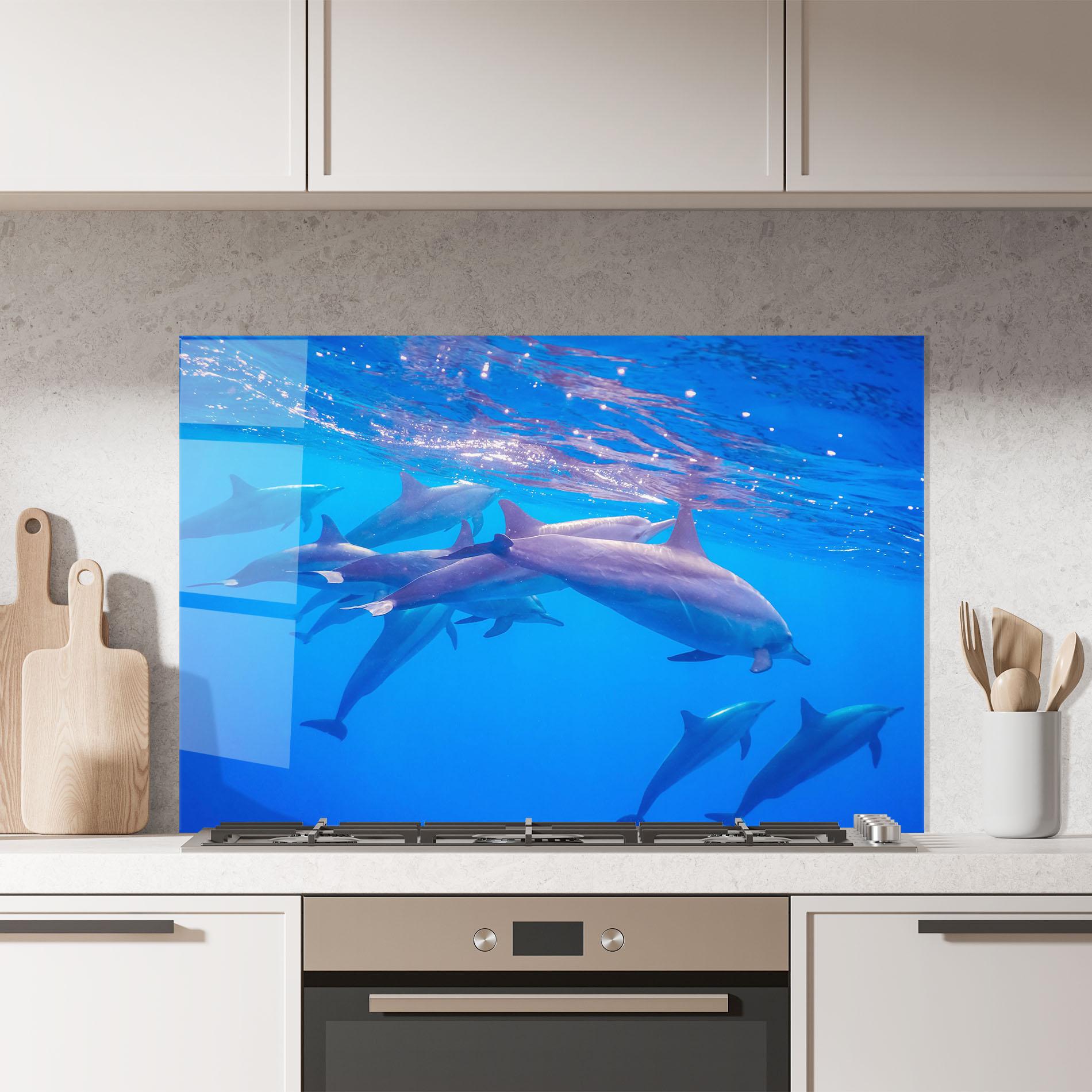 Küchenrückwand Glas Dolphin Family mockup 7