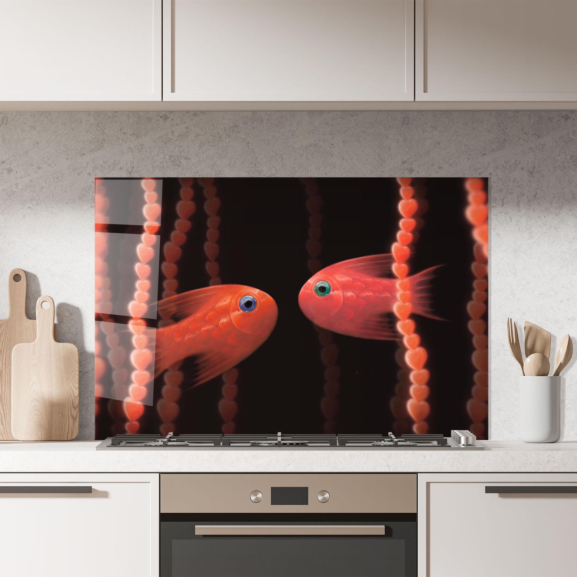 Küchenrückwand Glas Orange Fish Heart mockup 7