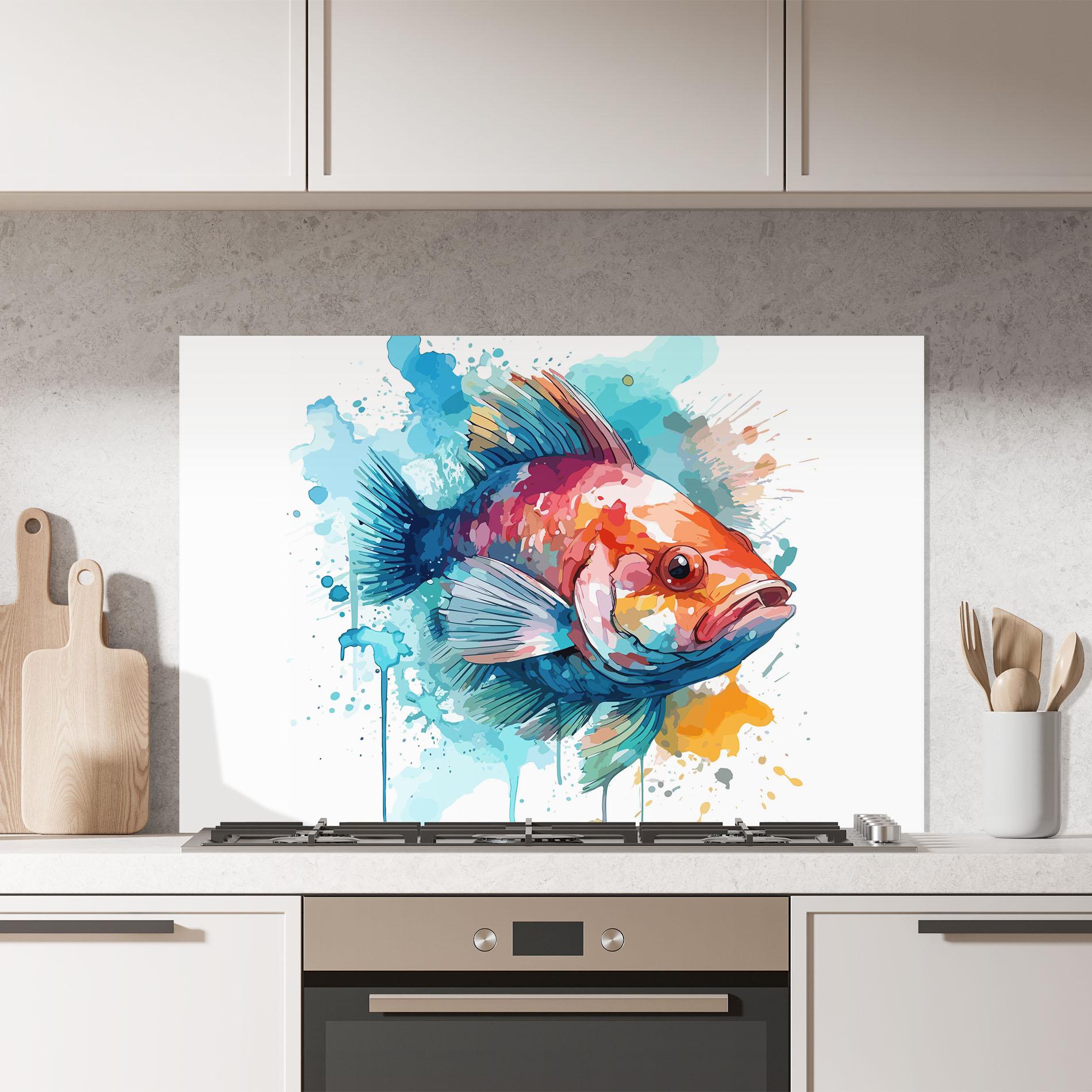 Küchenrückwand Glas Watercolor Fish mockup 7