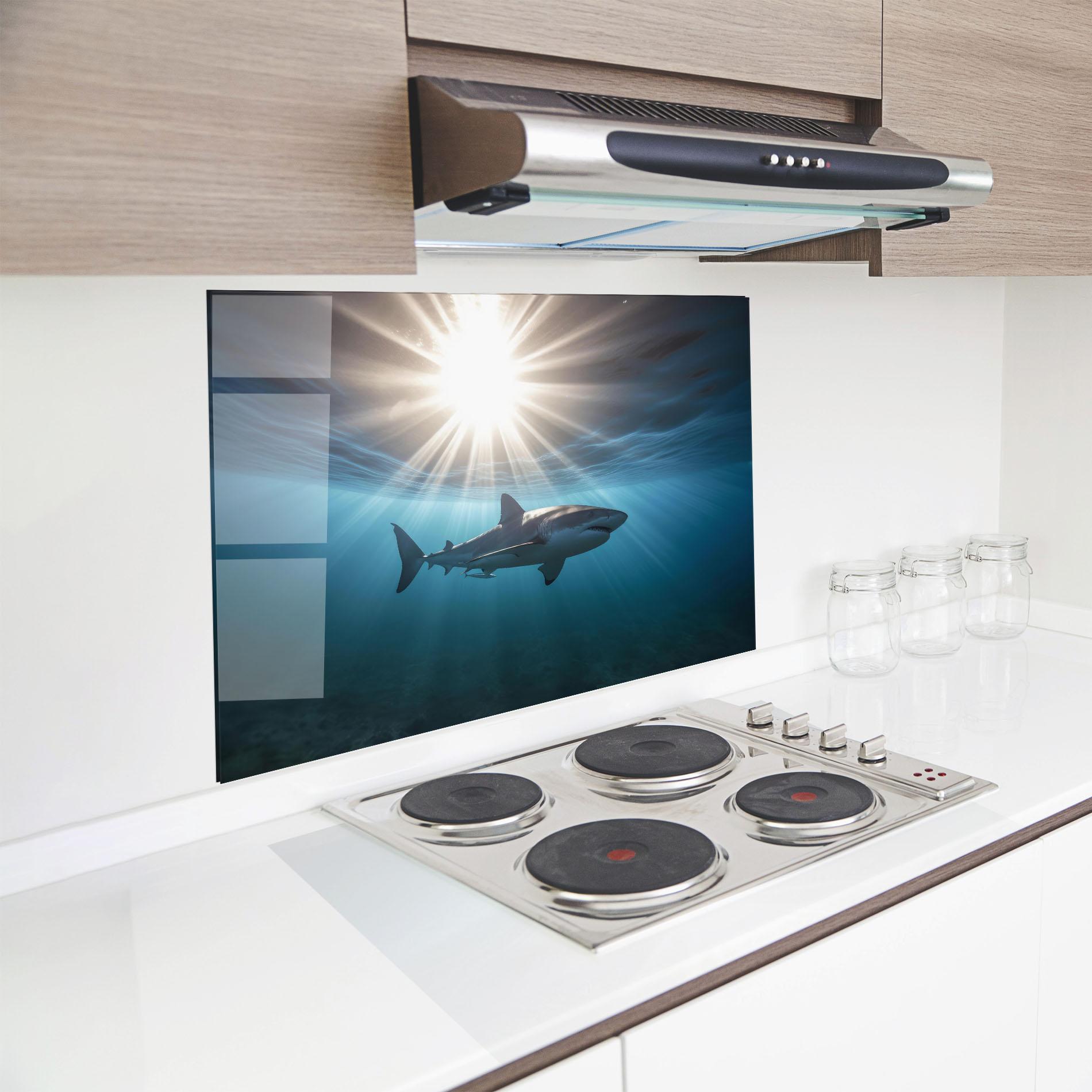 Küchenrückwand Glas Big Shark mockup 8
