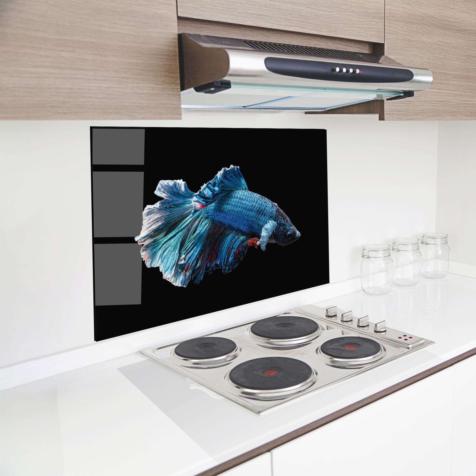 Küchenrückwand Glas Blue Betta mockup 8