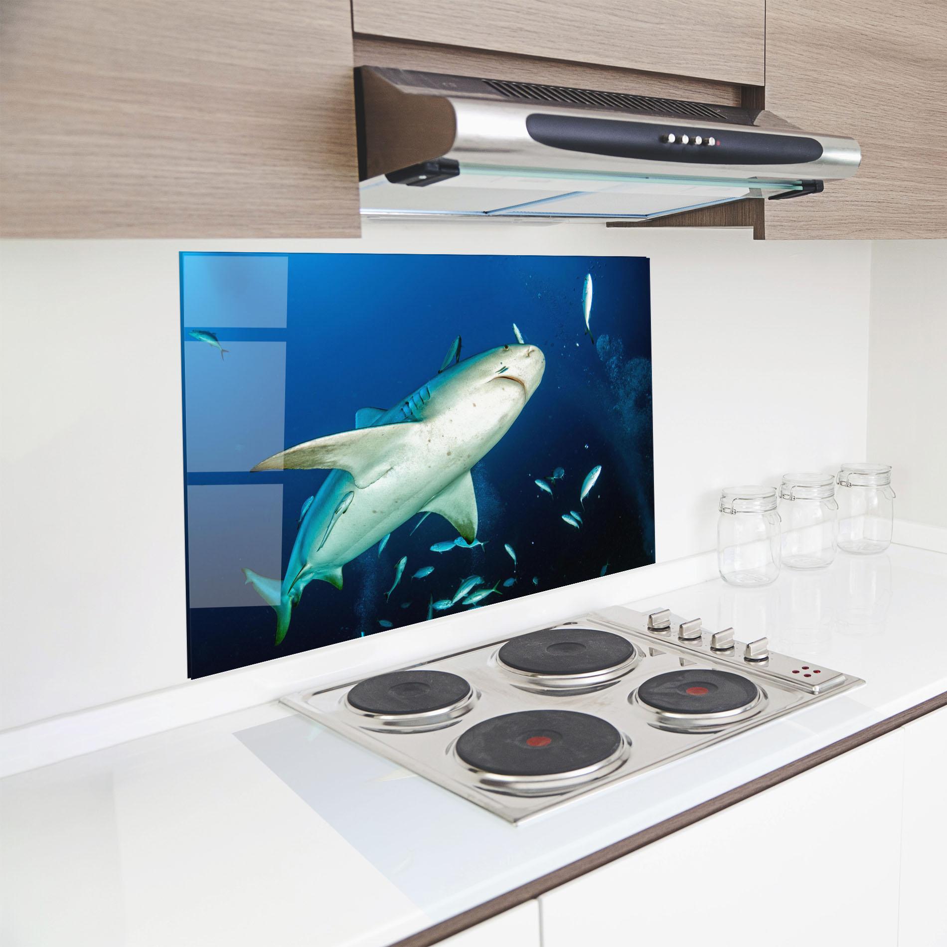 Küchenrückwand Glas Bull Shark mockup 8